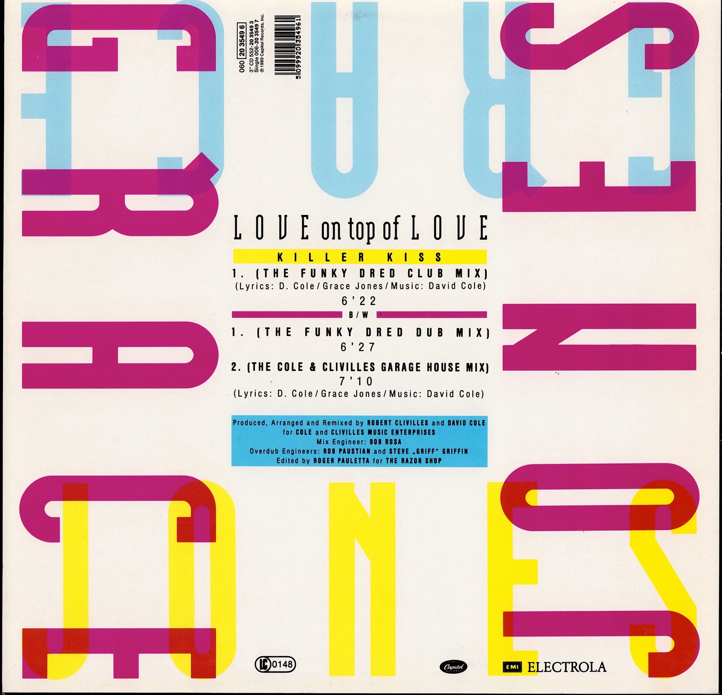 Grace Jones - Love On Top Of Love (Killer Kiss) (Vinyl 12" | EU Original | 1989)