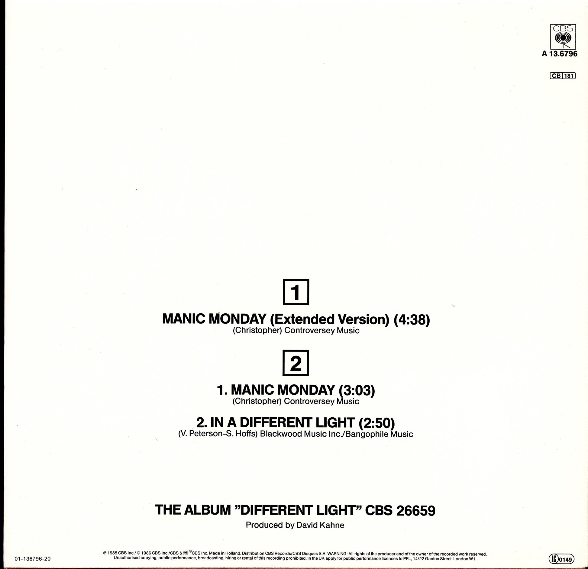 Bangles - Manic Monday Vinyl 12" | EU Original | 1986
