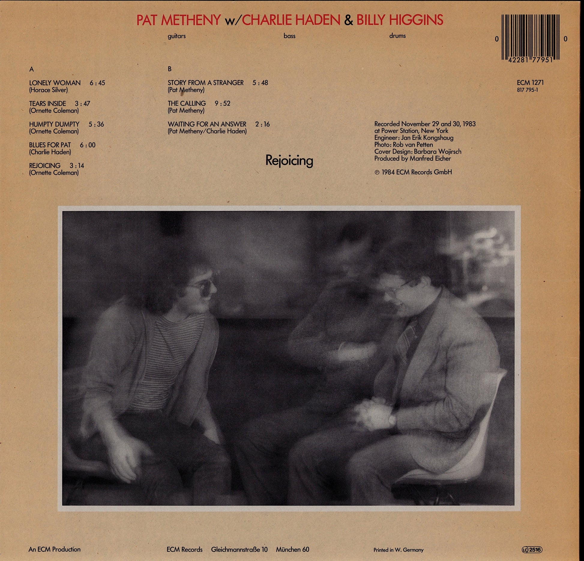 Pat Metheny w/ Charlie Haden & Billy Higgins – Rejoicing Vinyl LP
