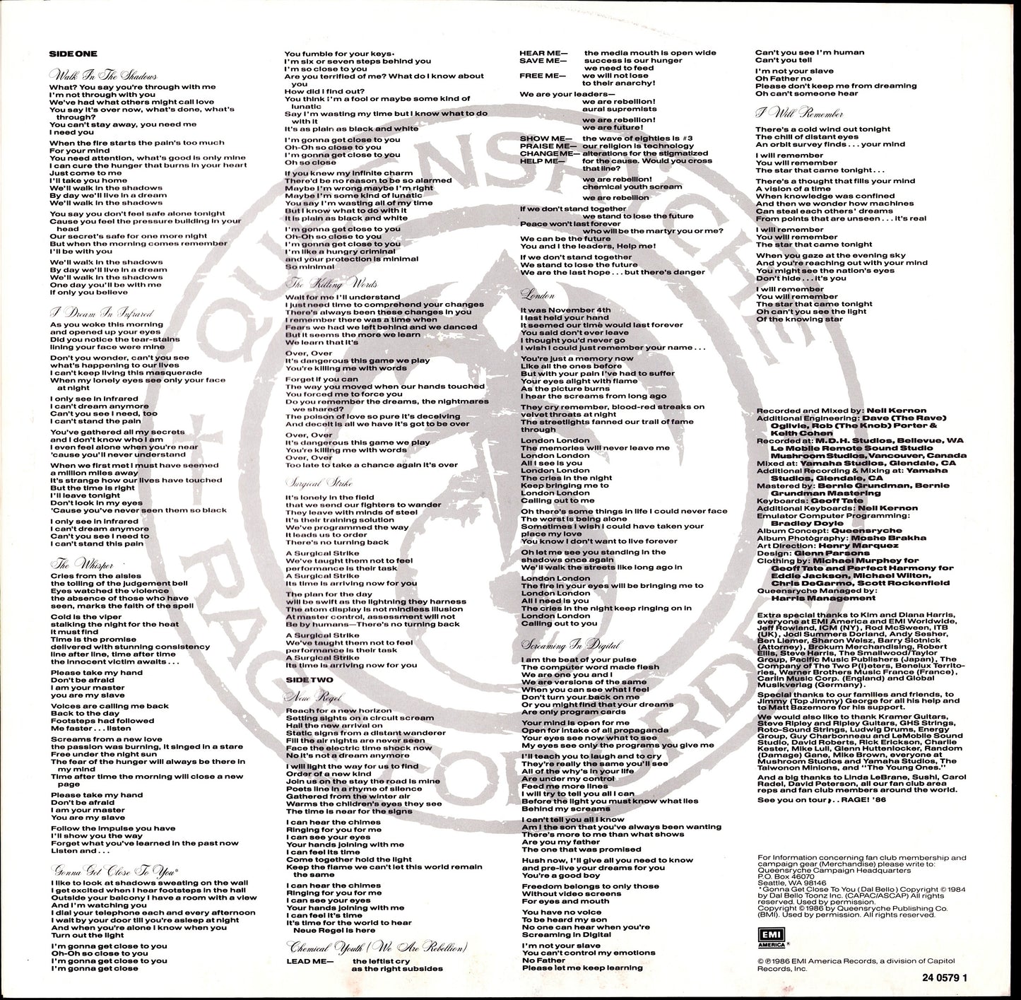 Queensrÿche ‎- Rage For Order Vinyl LP