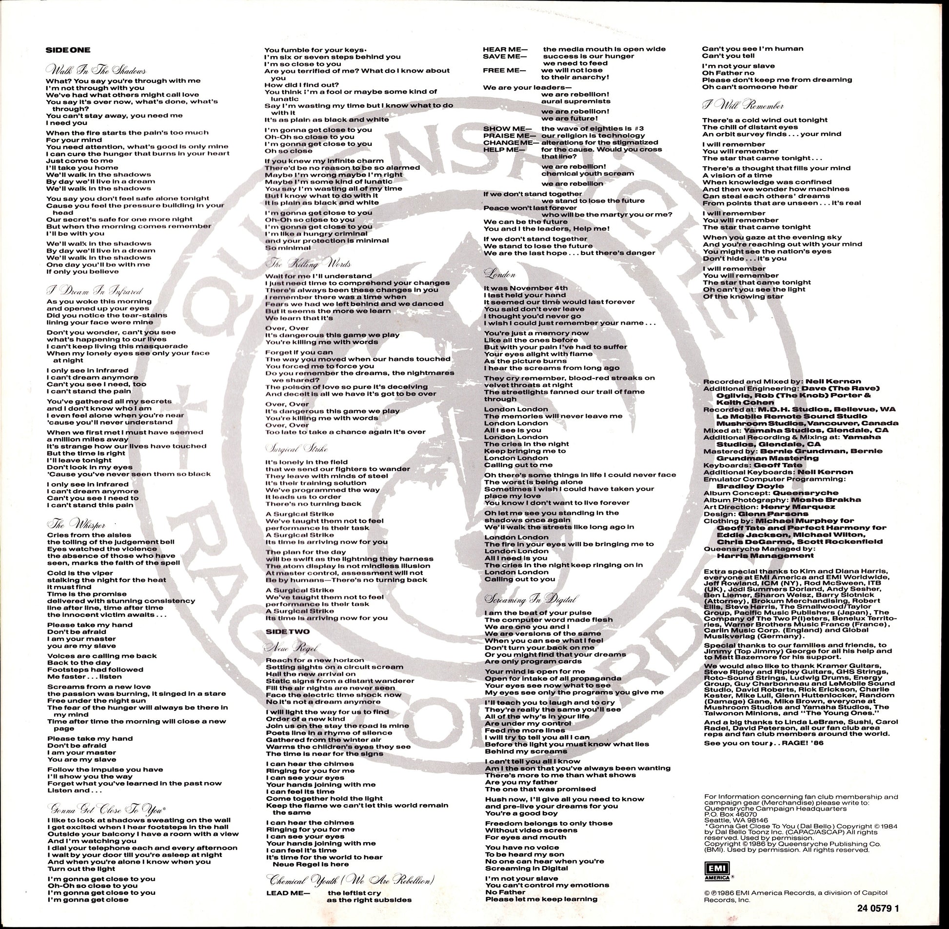 Queensrÿche ‎- Rage For Order Vinyl LP