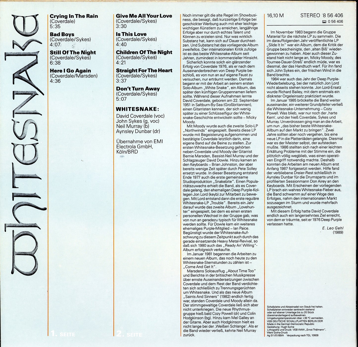 Whitesnake - Whitesnake (Vinyl LP | GDR AMIGA | 1989)
