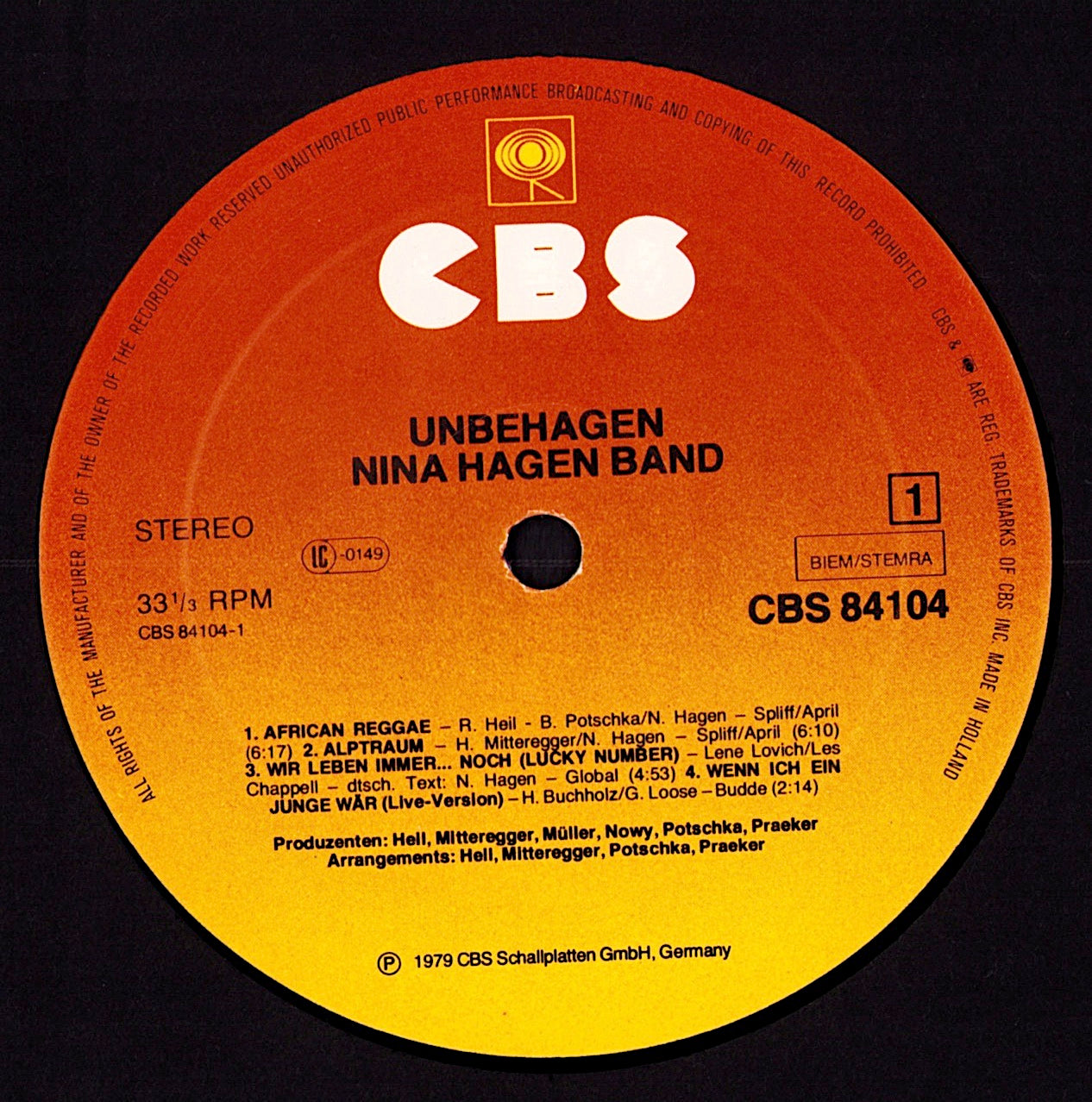 Nina Hagen Band – Nina Hagen Band Vinyl LP Kopie