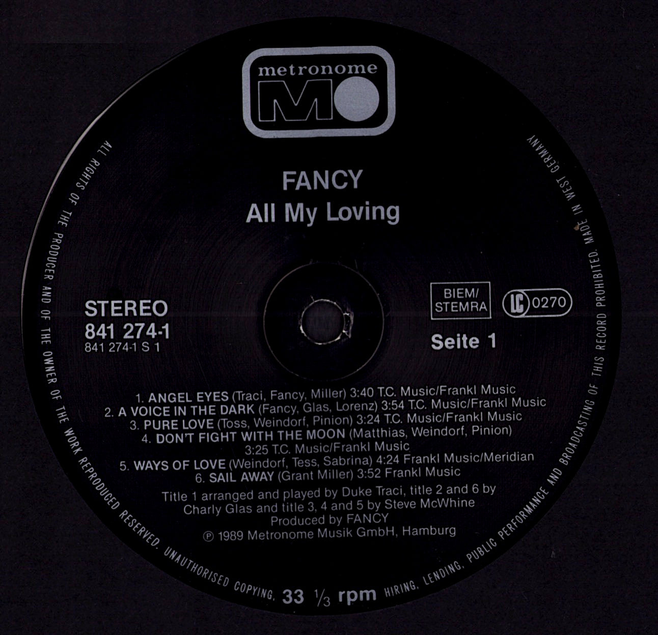 Fancy - All My Loving Vinyl LP | DE Original | 1989