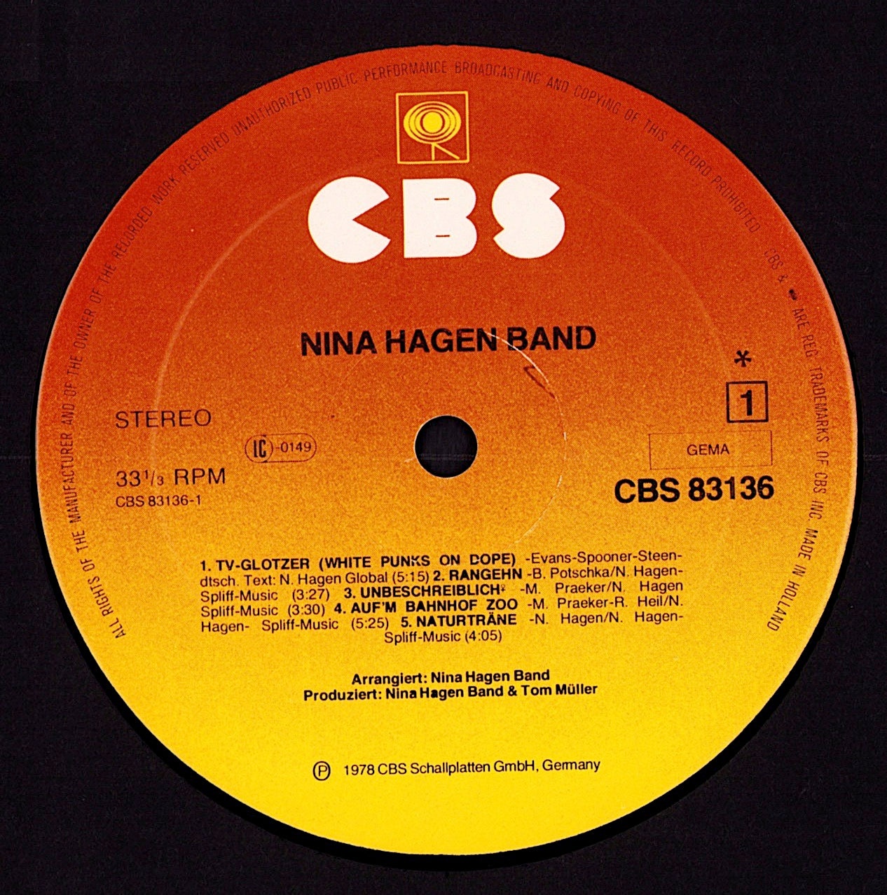 Nina Hagen Band – Nina Hagen Band Vinyl LP Kopie