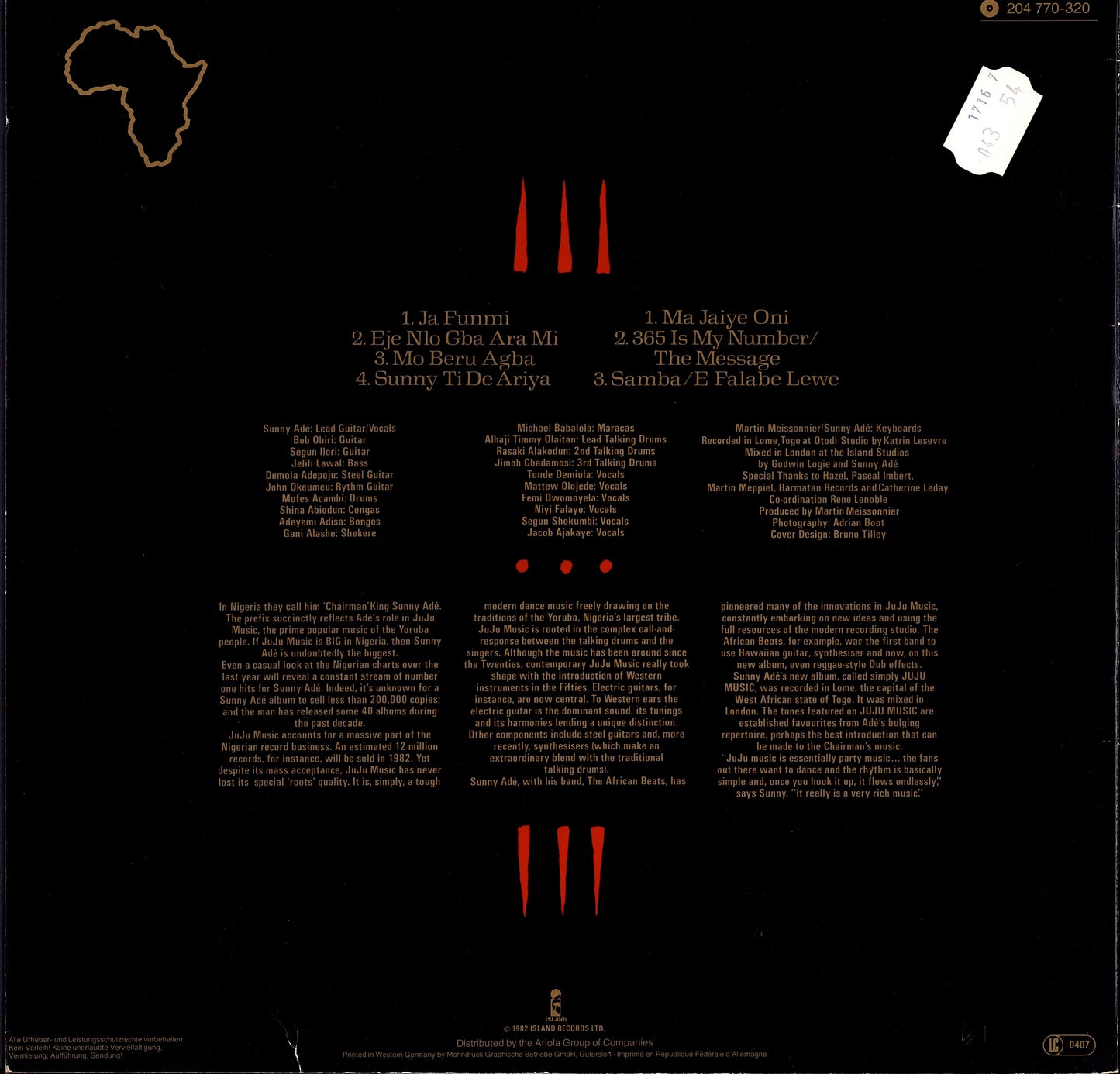 King Sunny Adé And His African Beats - Juju Music Vinyl LP Kopie