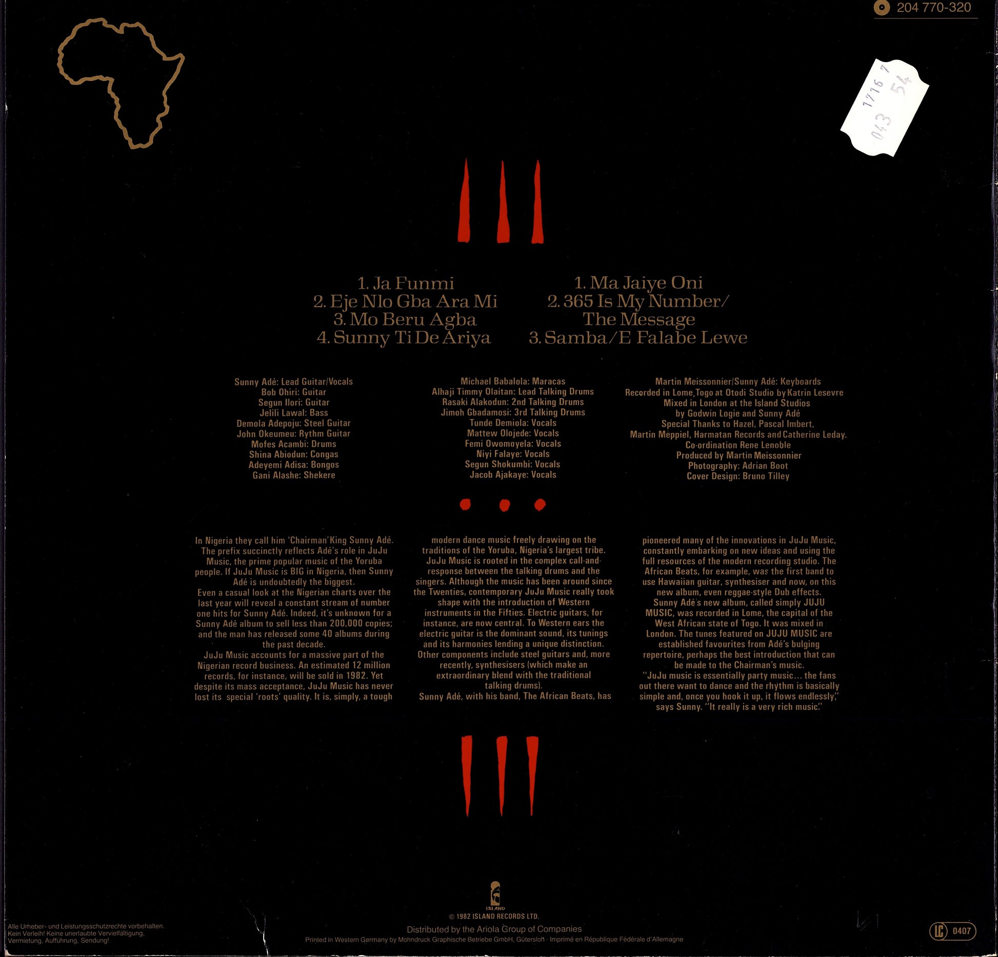 King Sunny Adé And His African Beats - Juju Music Vinyl LP Kopie