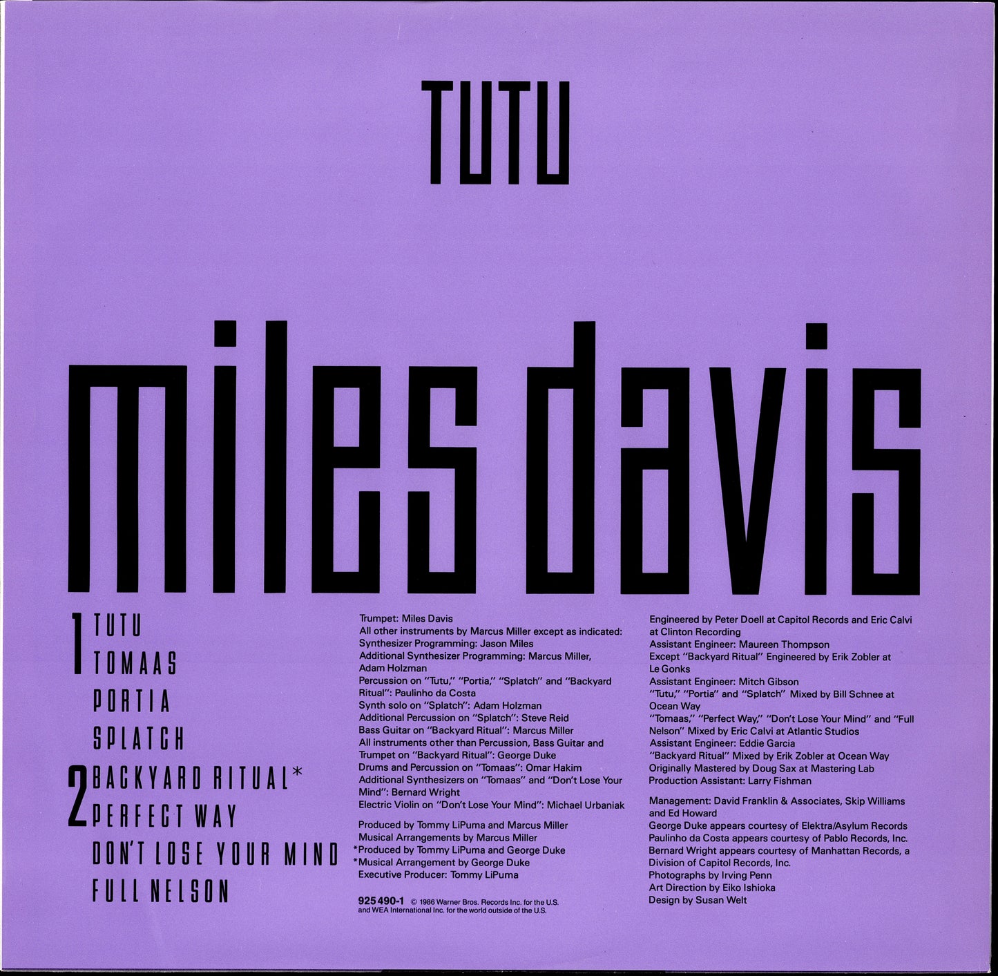 Miles Davis - Tutu Vinyl LP