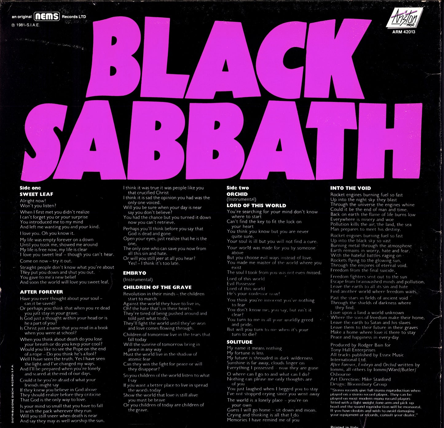 Black Sabbath - Master Of Reality (Vinyl LP | IT Reissue | 1981)