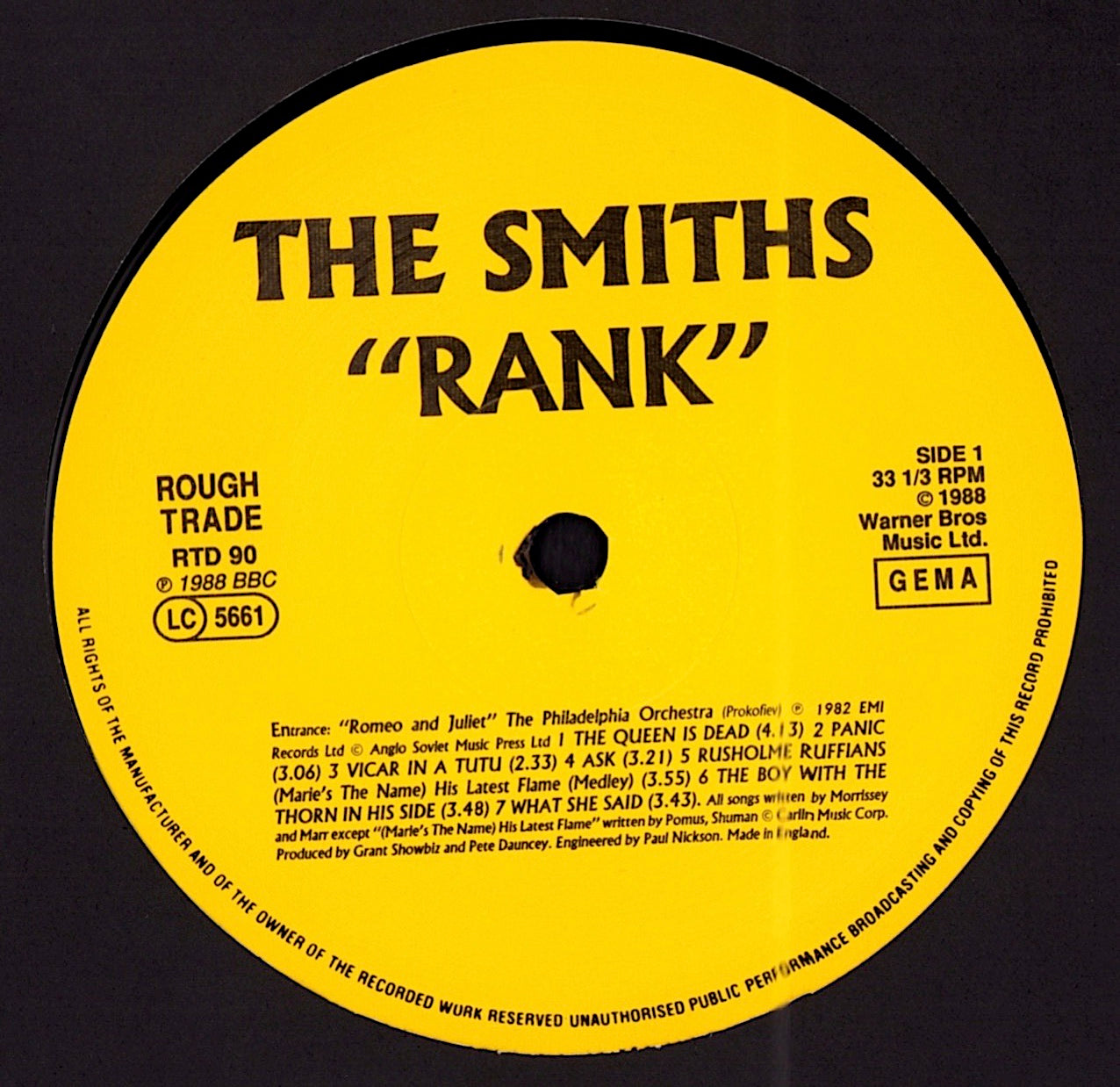 The Smiths ‎- Rank Vinyl LP