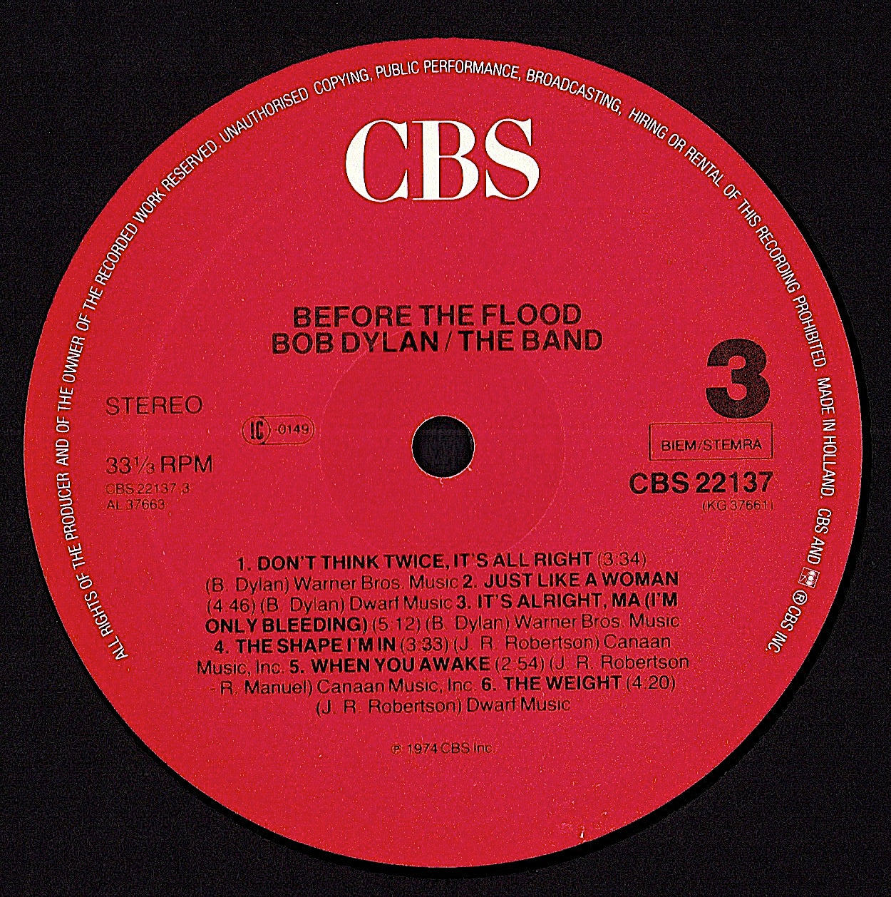 Bob Dylan / The Band ‎- Before The Flood Vinyl 2LP Kopie