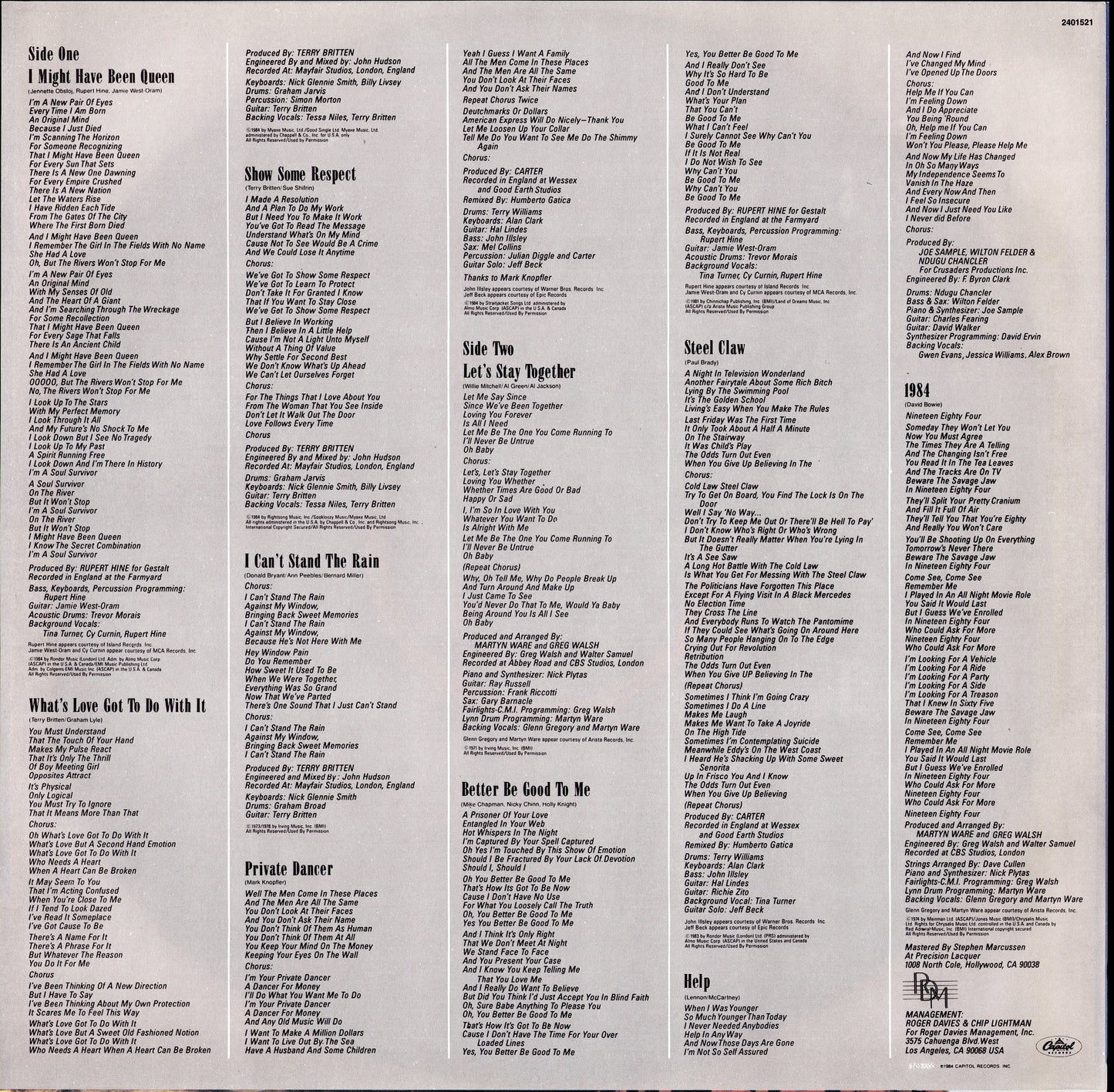 Tina Turner - Private Dancer Vinyl LP Kopie