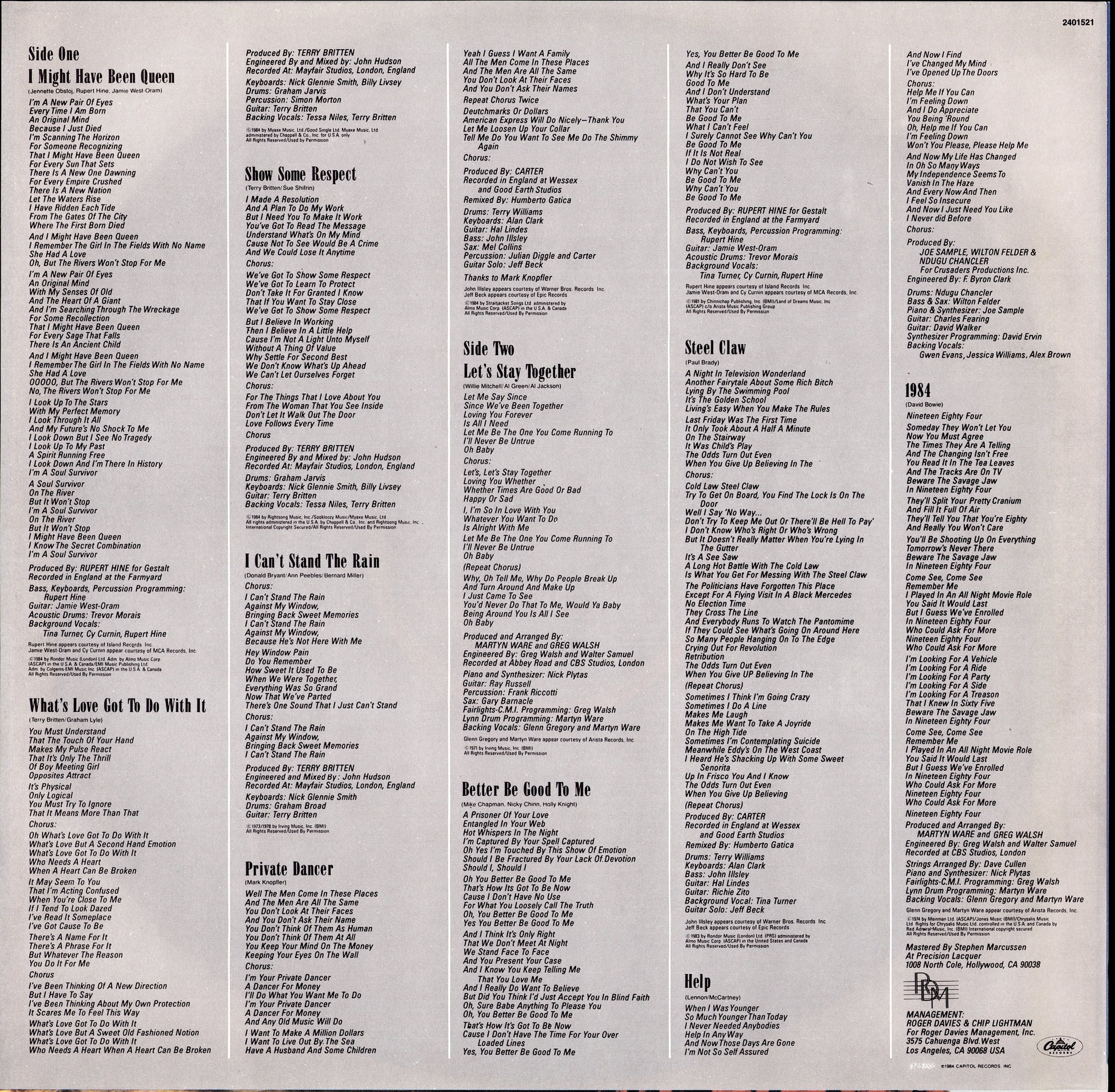 Tina Turner - Private Dancer Vinyl LP Kopie