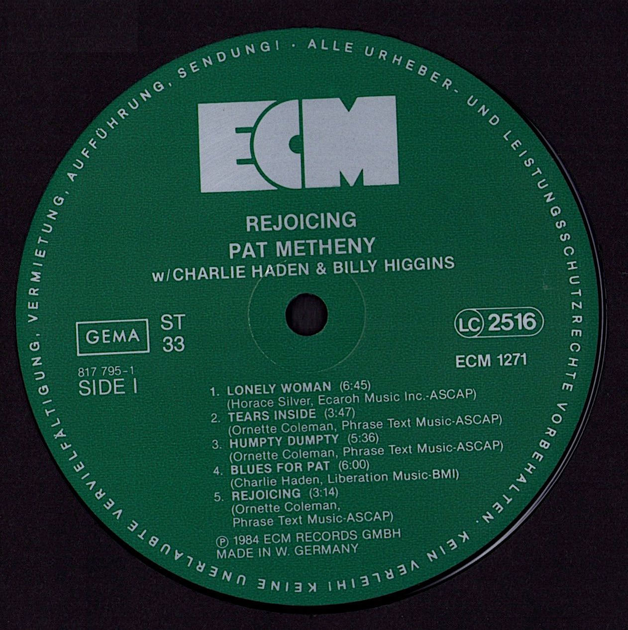 Pat Metheny w/ Charlie Haden & Billy Higgins – Rejoicing Vinyl LP