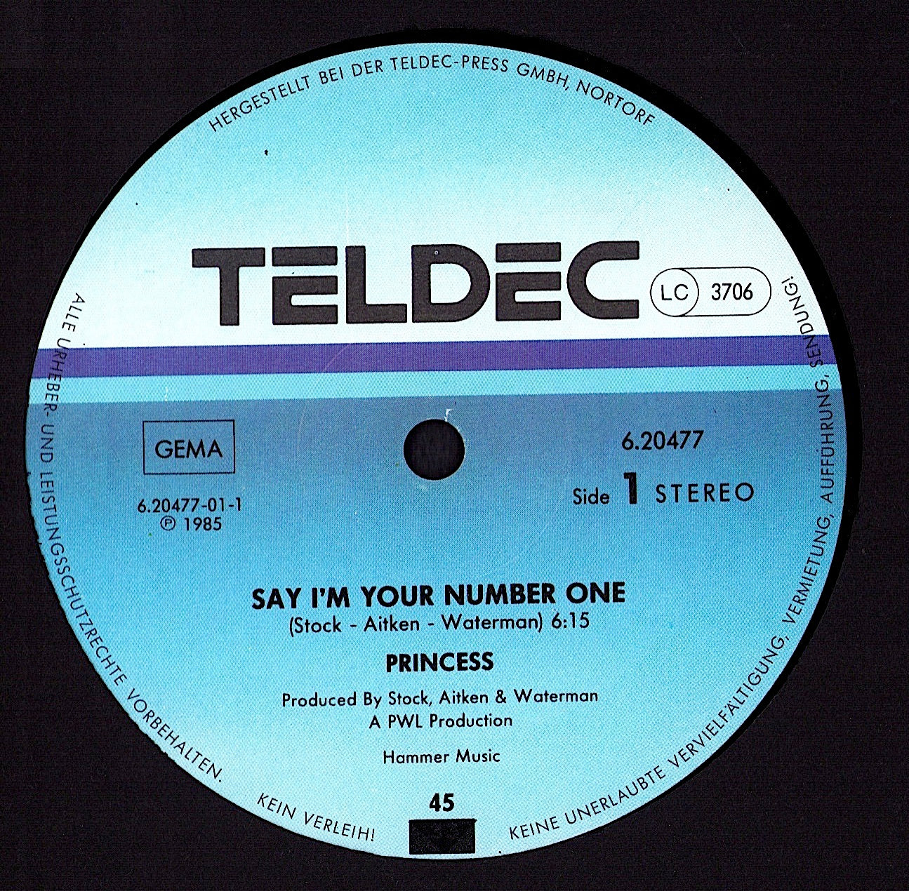 Princess – Say I'm Your No. 1 Vinyl 12" Maxi-Single