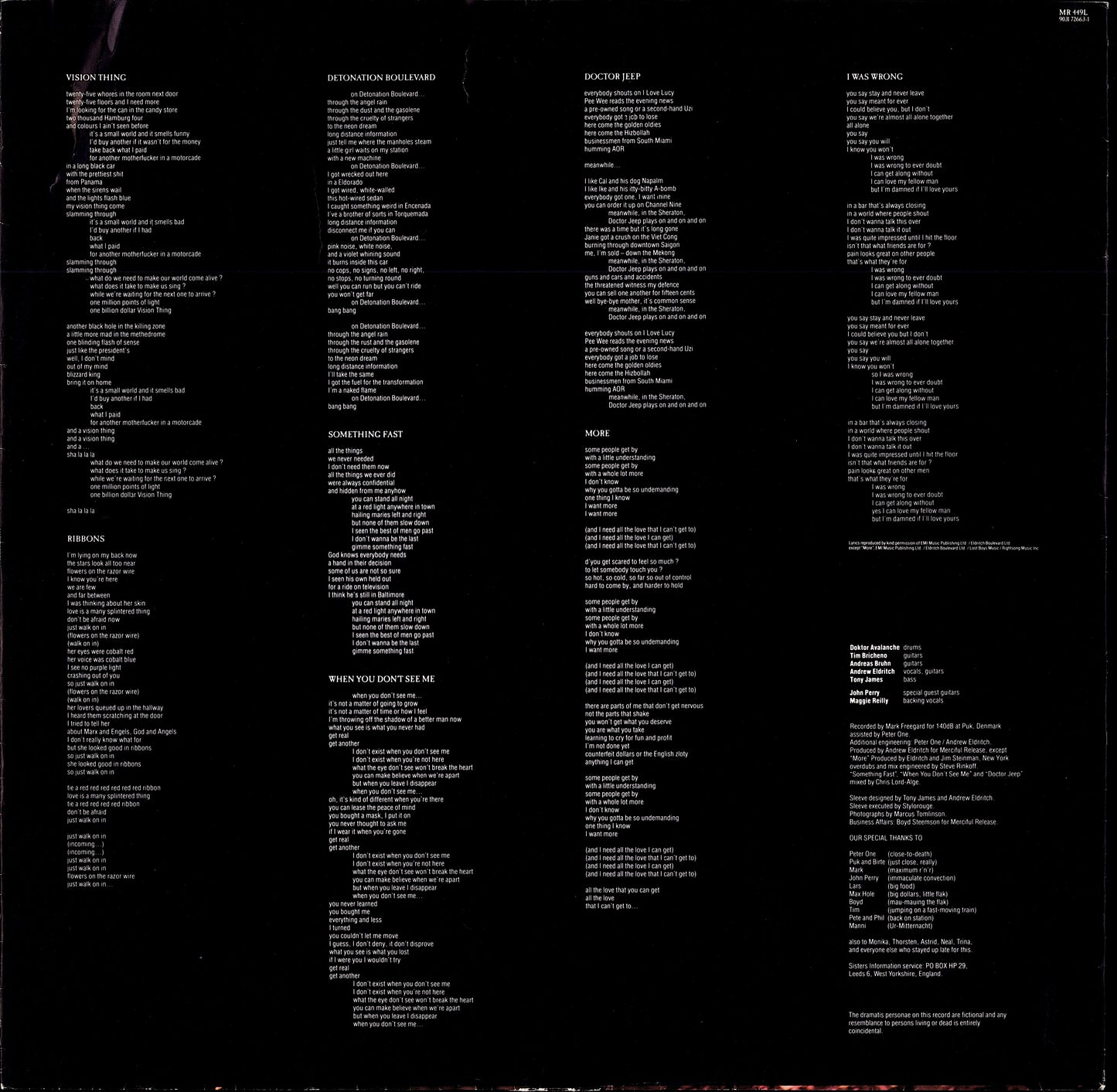 The Sisters Of Mercy ‎- Vision Thing Vinyl LP Kopie