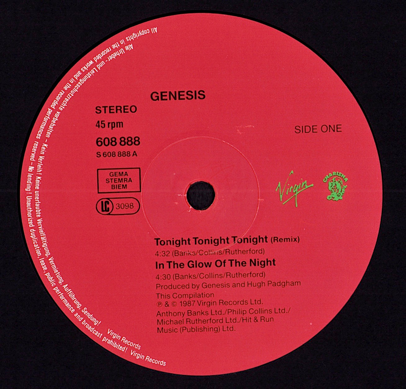 Genesis – Tonight, Tonight, Tonight Vinyl 12" | EU Original | 1987 Kopie