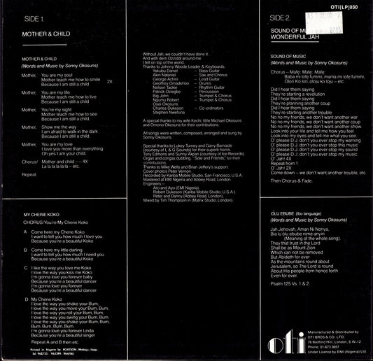 Sonny Okosun's Ozziddi ‎- Mother &amp; Child (Vinyl LP) UK 