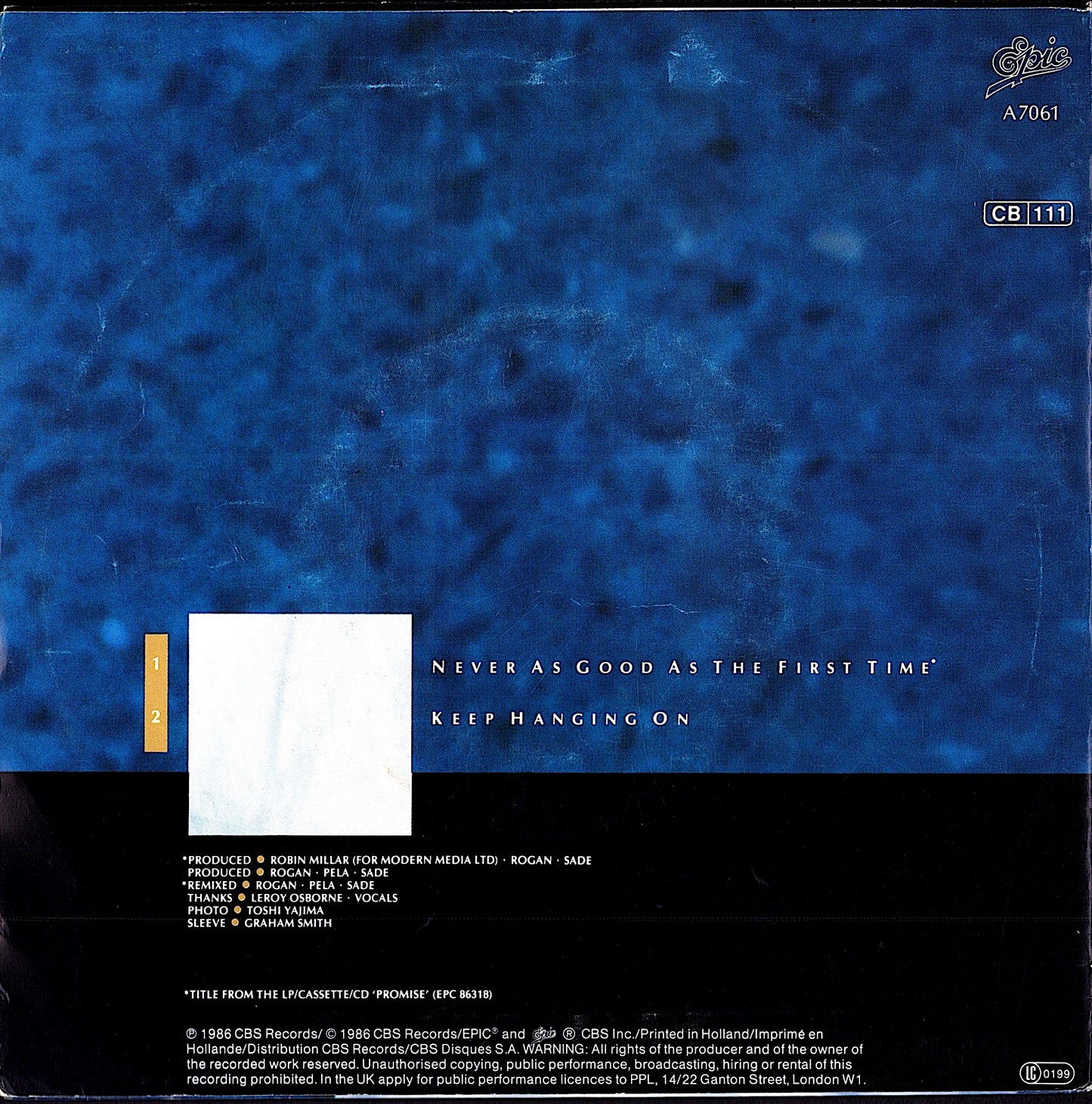 Sade – Never As Good As The First Time 7" Vinyl Single