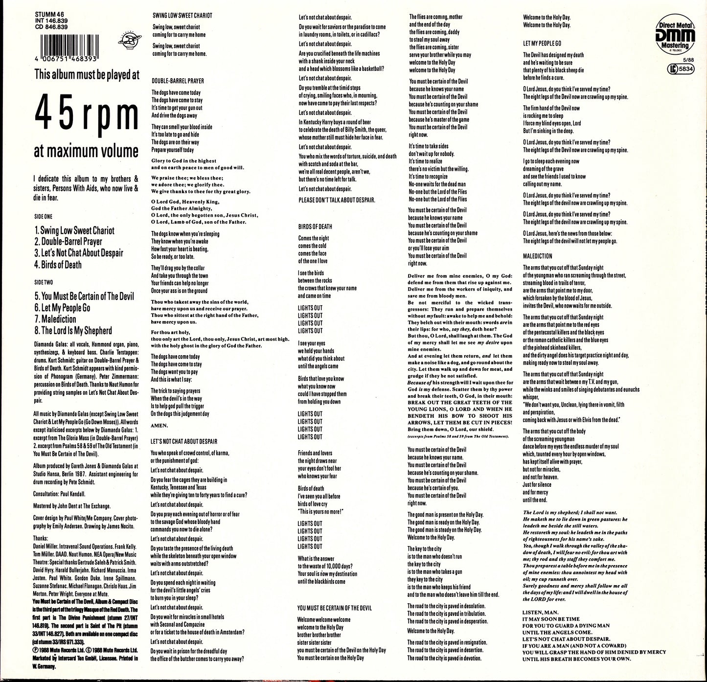 Diamanda Galas - You Must Be Certain Of The Devil Vinyl LP