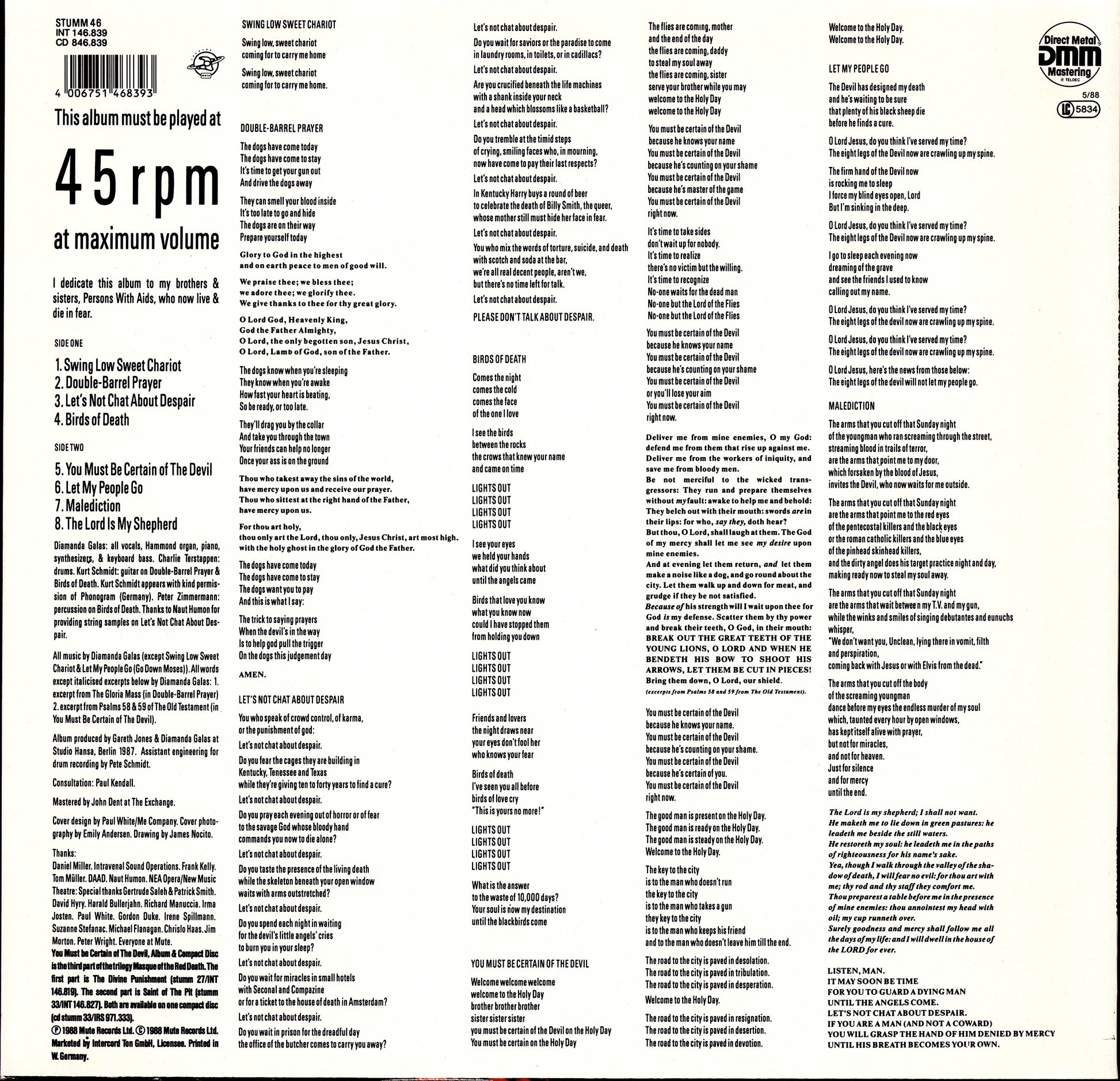 Diamanda Galas - You Must Be Certain Of The Devil Vinyl LP