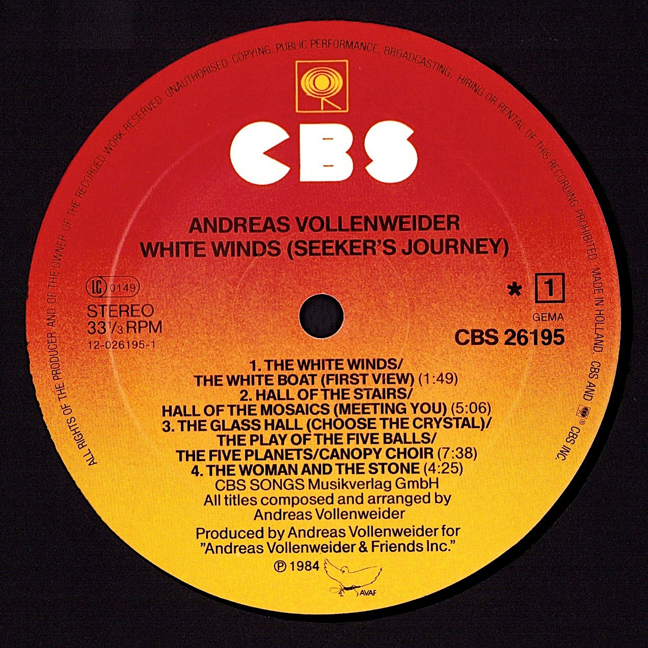 Andreas Vollenweider – White Winds Vinyl LP