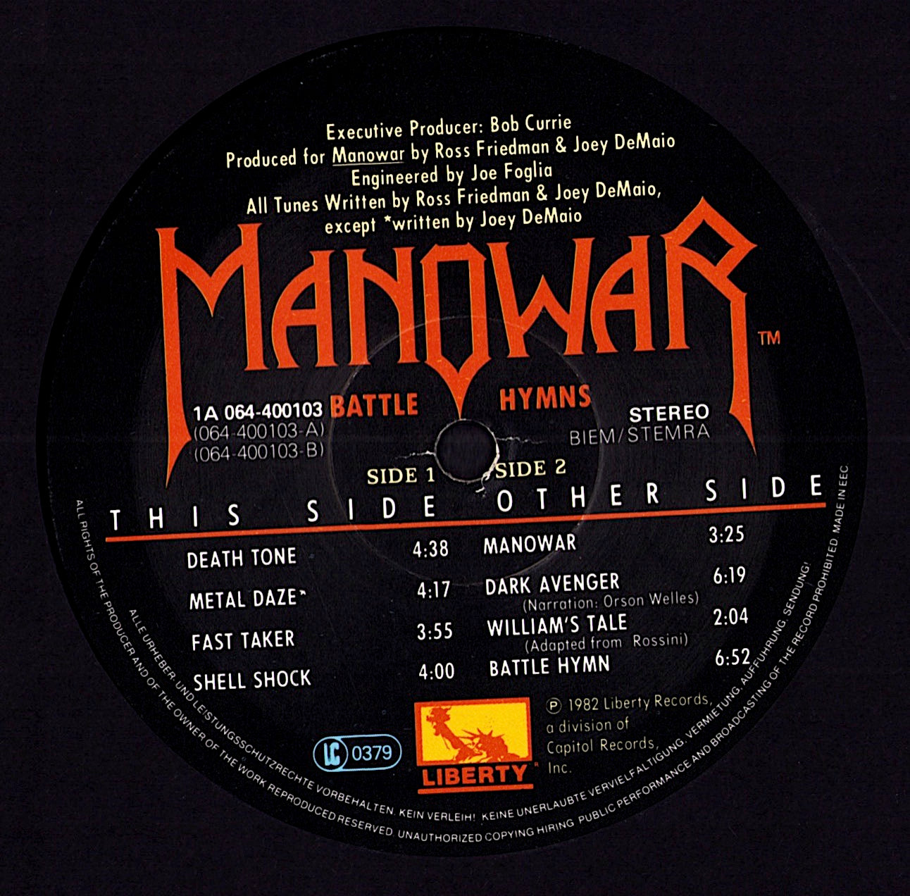 Manowar - Fighting The World Vinyl LP | EU Original | 1987 Kopie