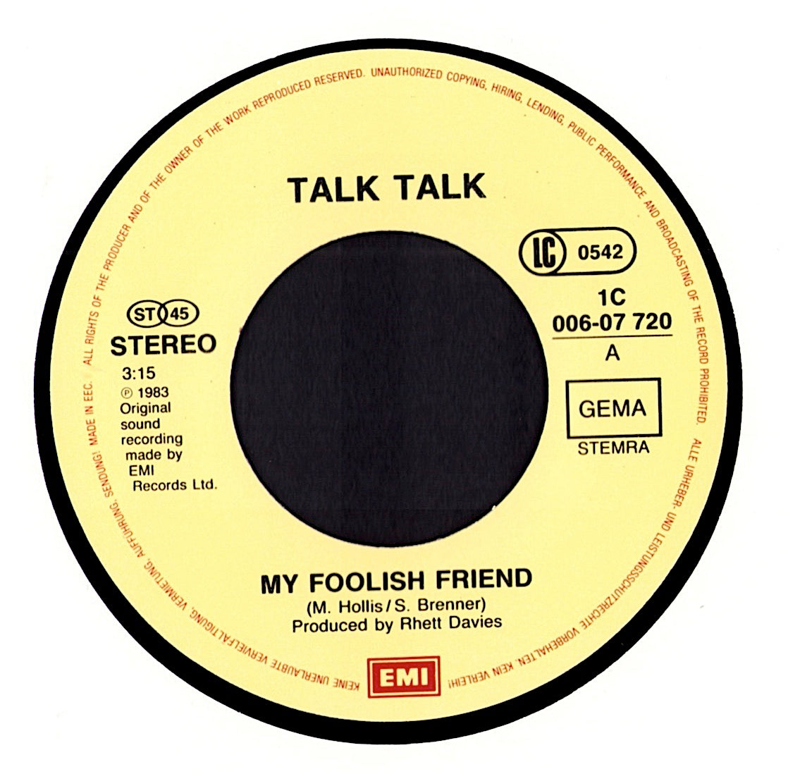 Talk Talk - My Foolish Friend Vinyl 7" | DE Original | 1983