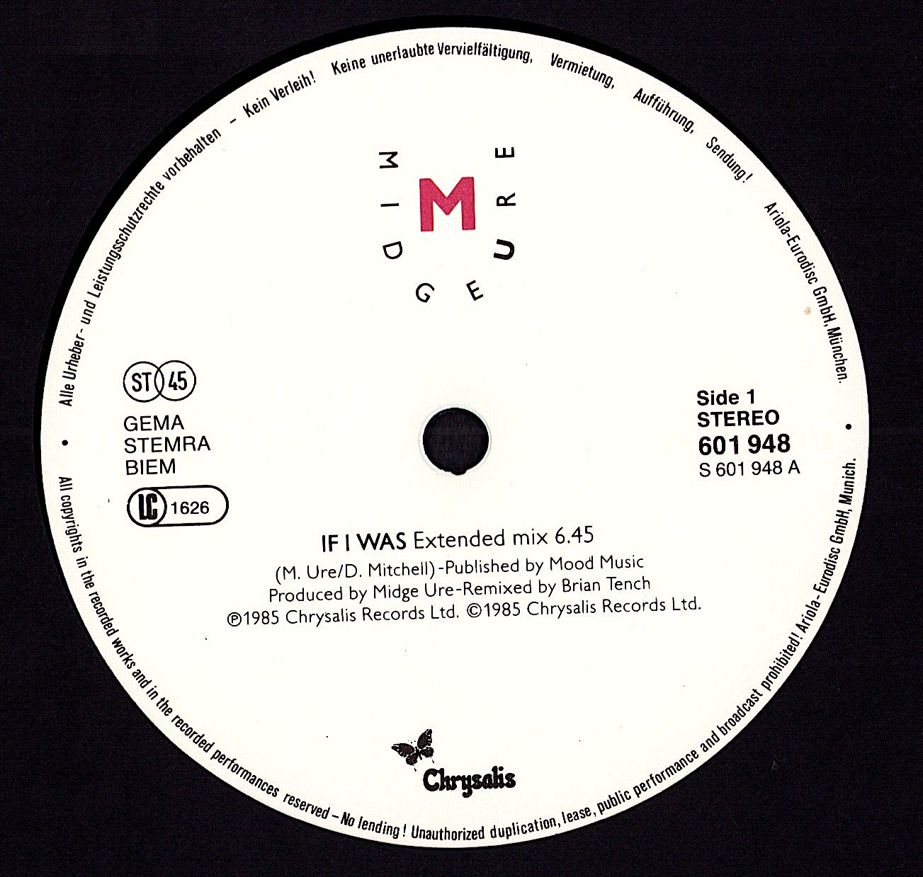 Midge Ure - If I Was (Extended Mix) (Vinyl 12" | EU Original | 1985)