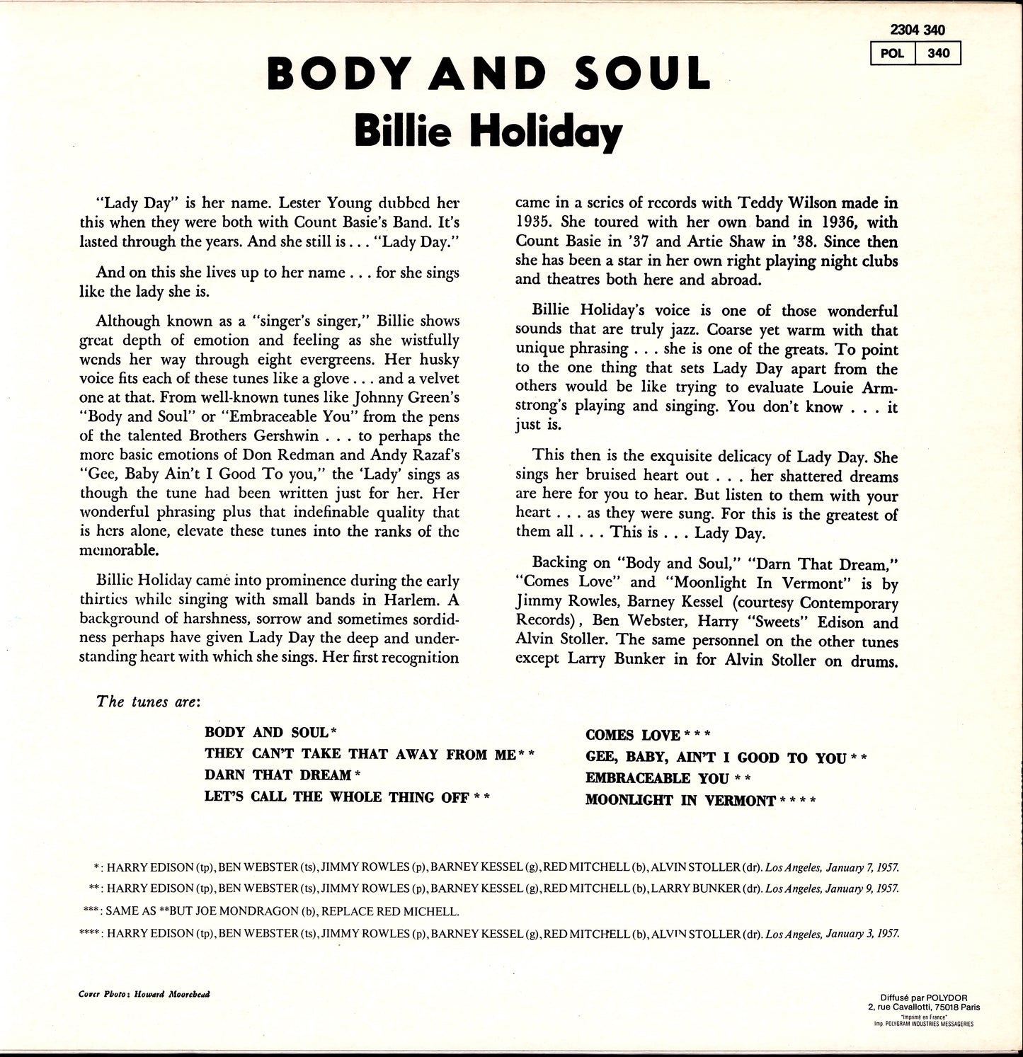 Billie Holiday ‎– Lady Sings The Blues Vinyl LP Kopie