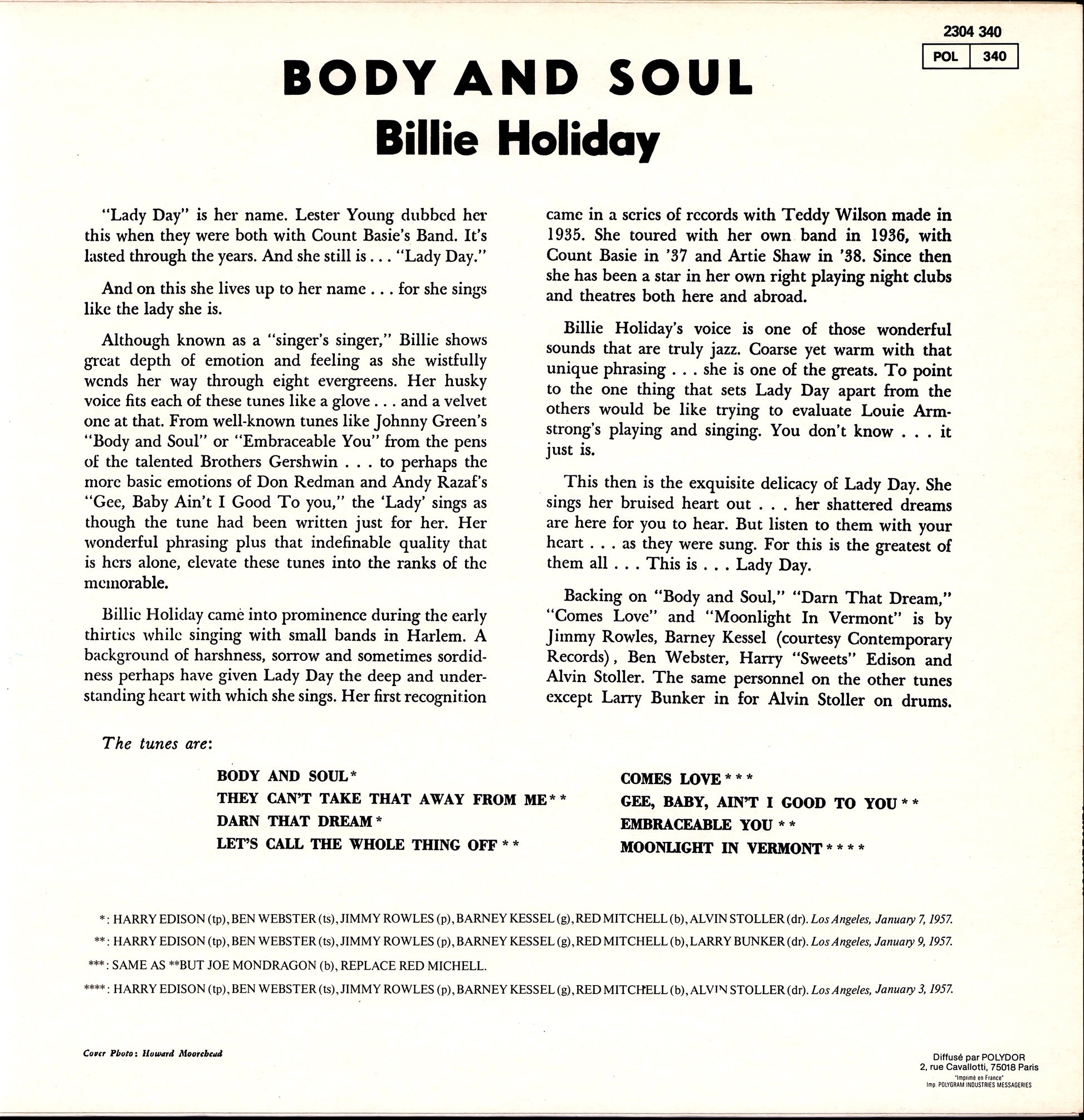 Billie Holiday ‎– Lady Sings The Blues Vinyl LP Kopie