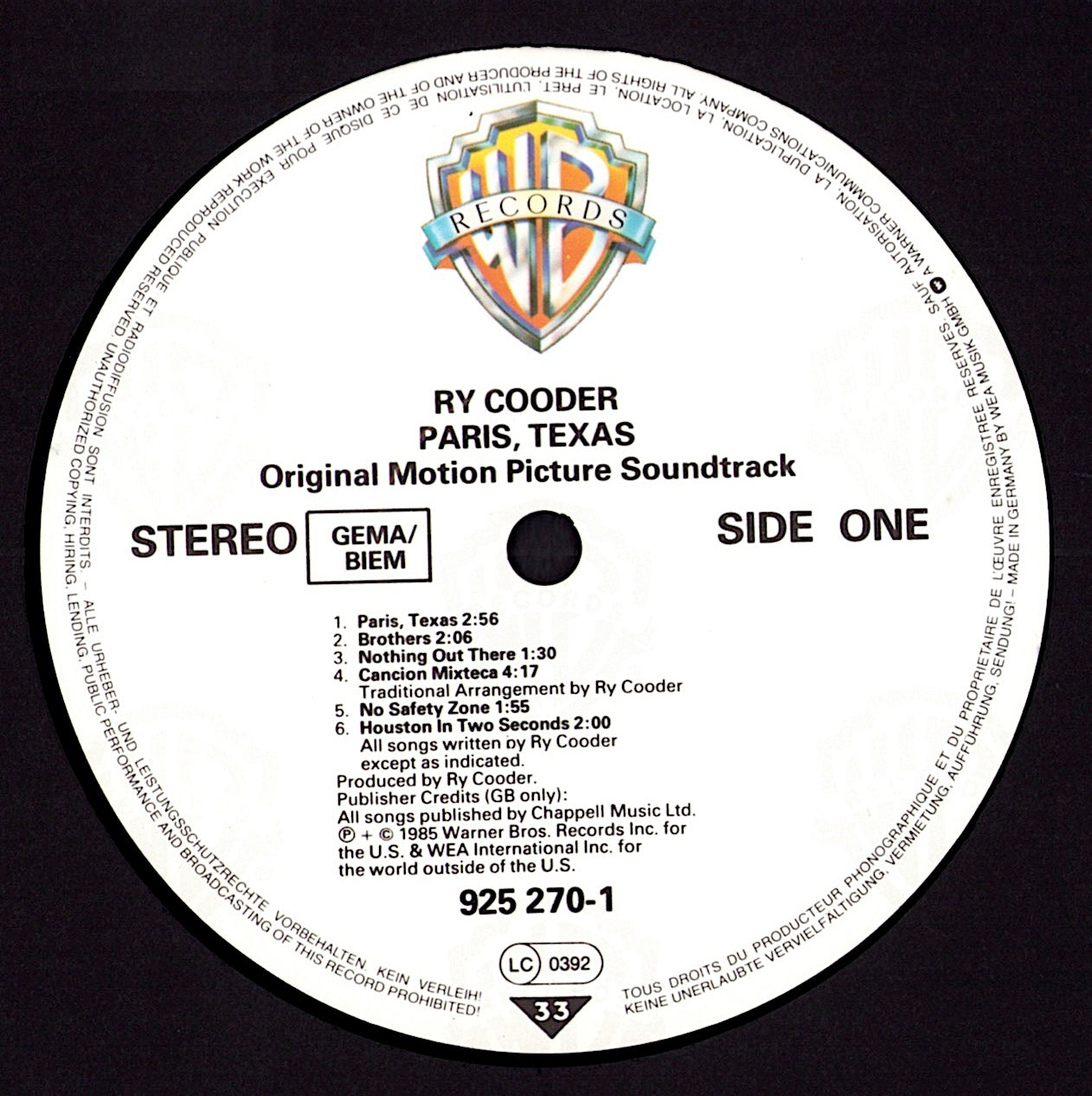 Ry Cooder – Paris, Texas Original Motion Picture Soundtrack Vinyl LP