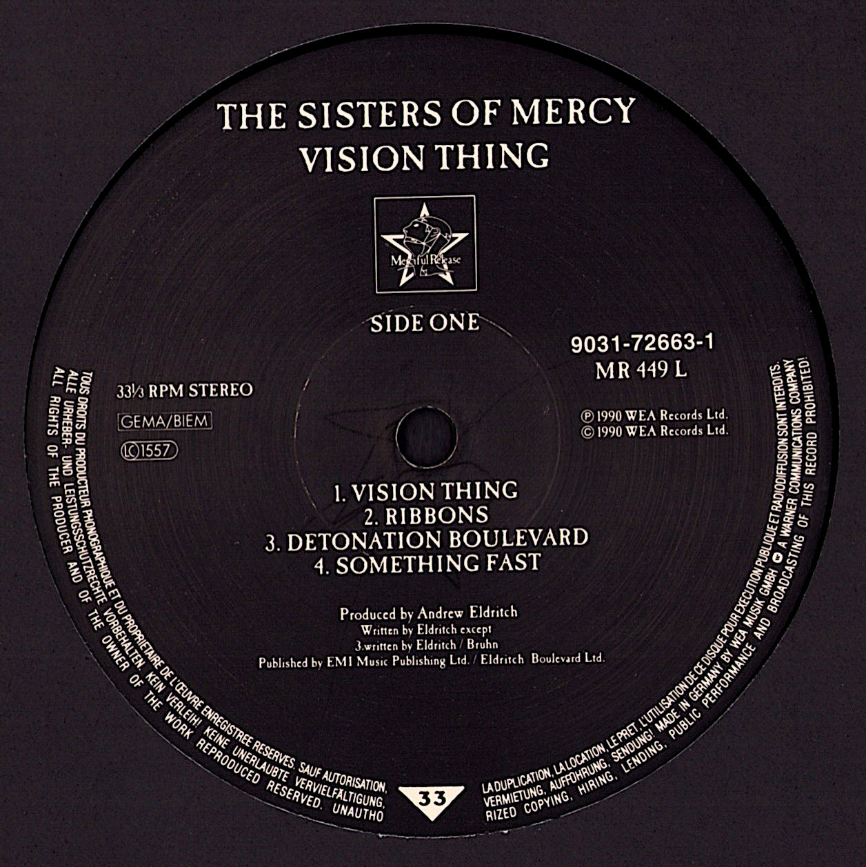 The Sisters Of Mercy ‎- Vision Thing Vinyl LP Kopie