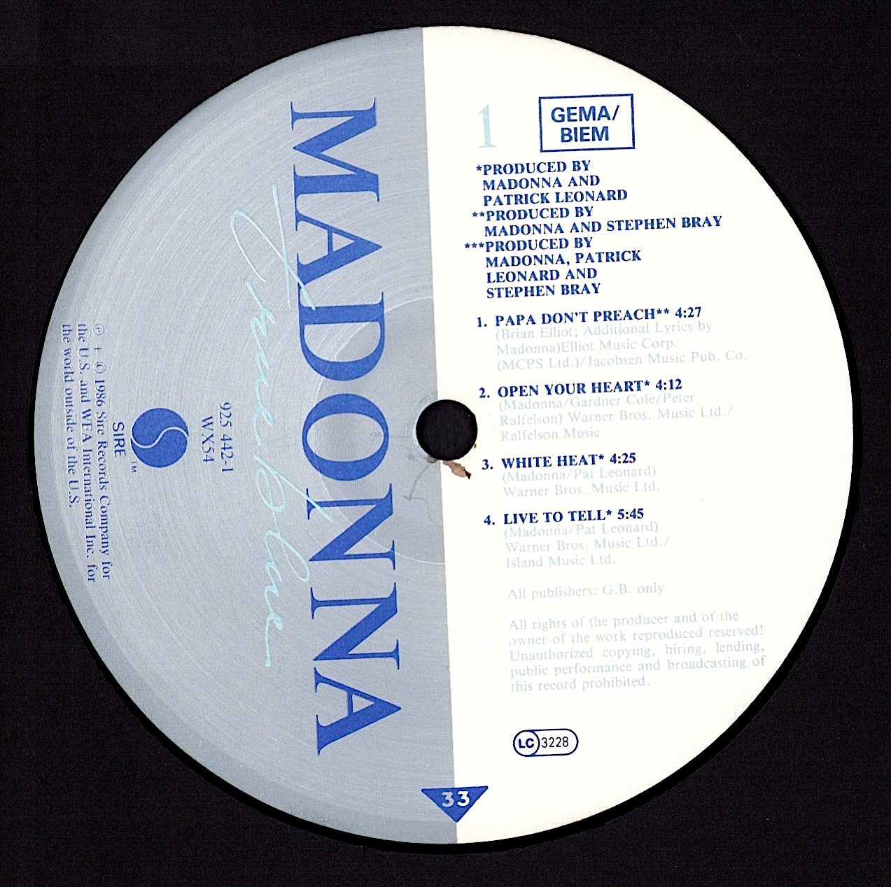 Madonna - True Blue Vinyl LP Kopie