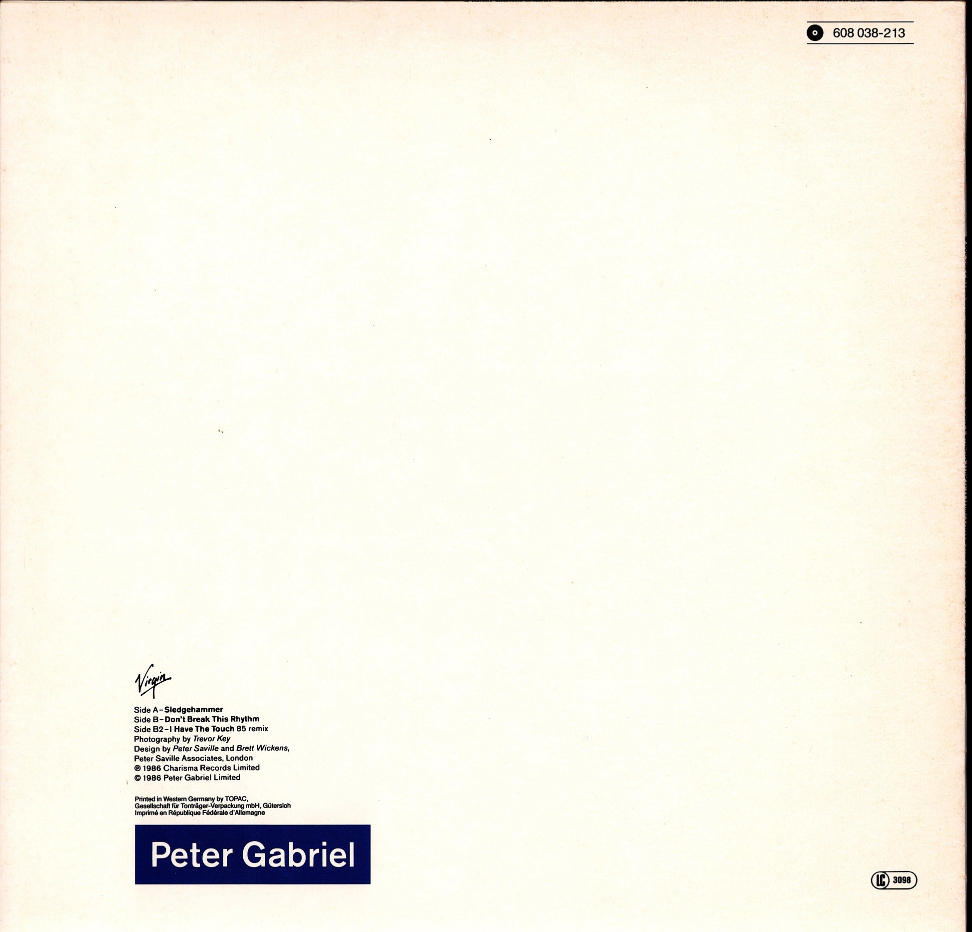 Peter Gabriel – Sledgehammer Vinyl 12" Maxi | EU Original | 1986 Kopie