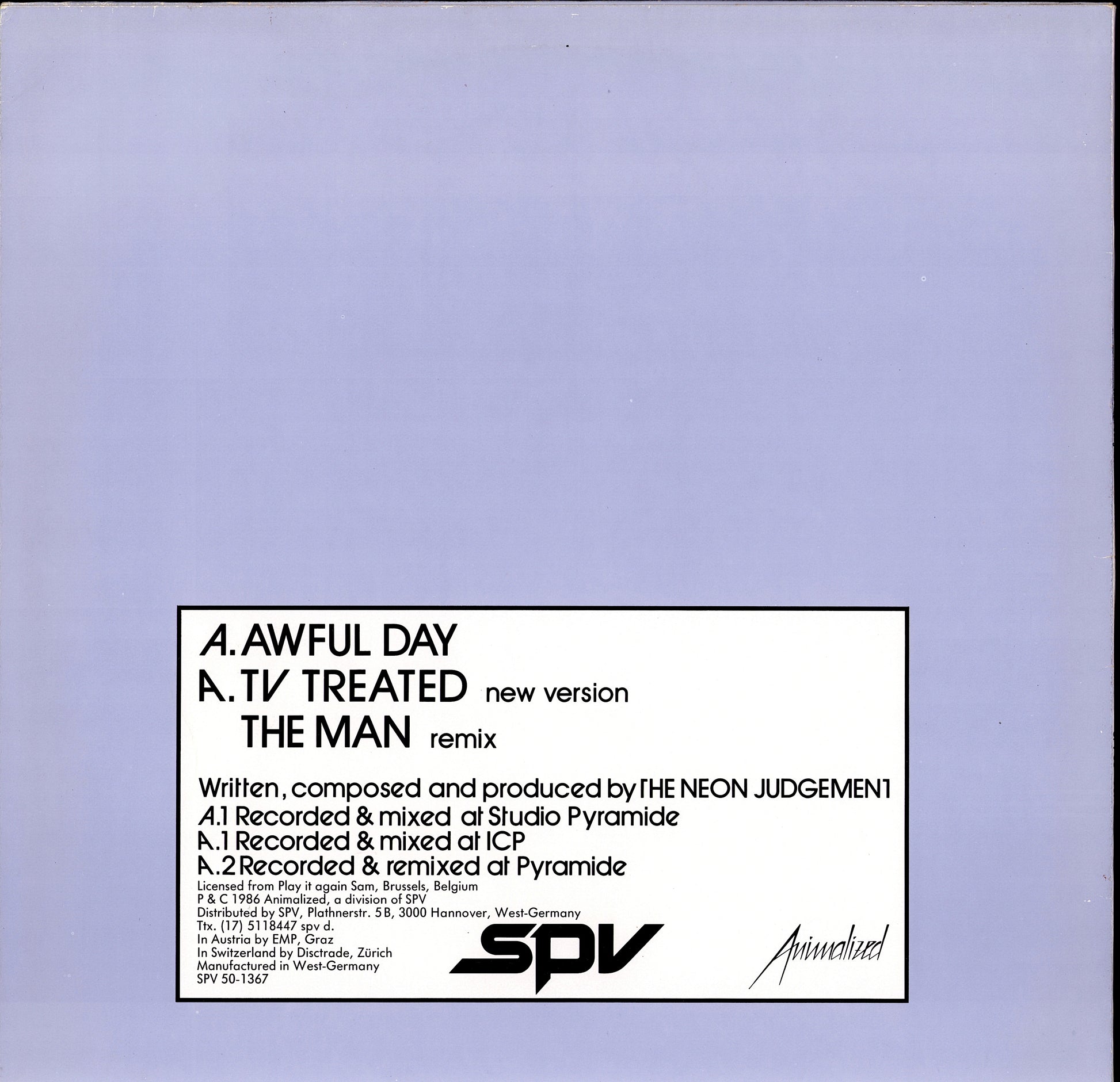The Neon Judgement – Awful Day · TV Treated New Version · The Man Remix Vinyl 12"