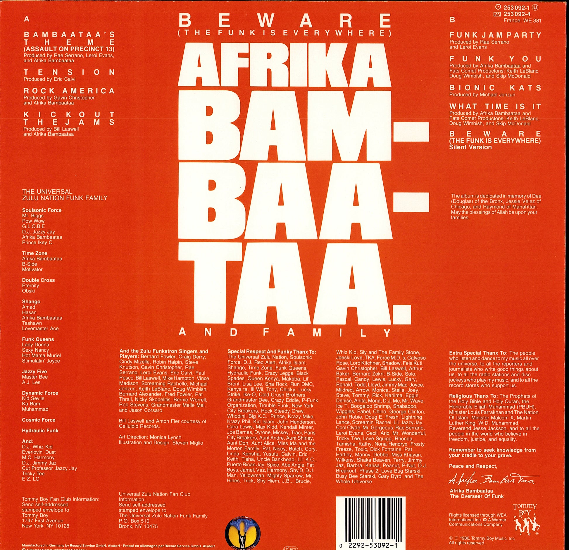 Afrika Bambaataa And Family – Beware The Funk Is Everywhere Vinyl LP | DE Original | 1986