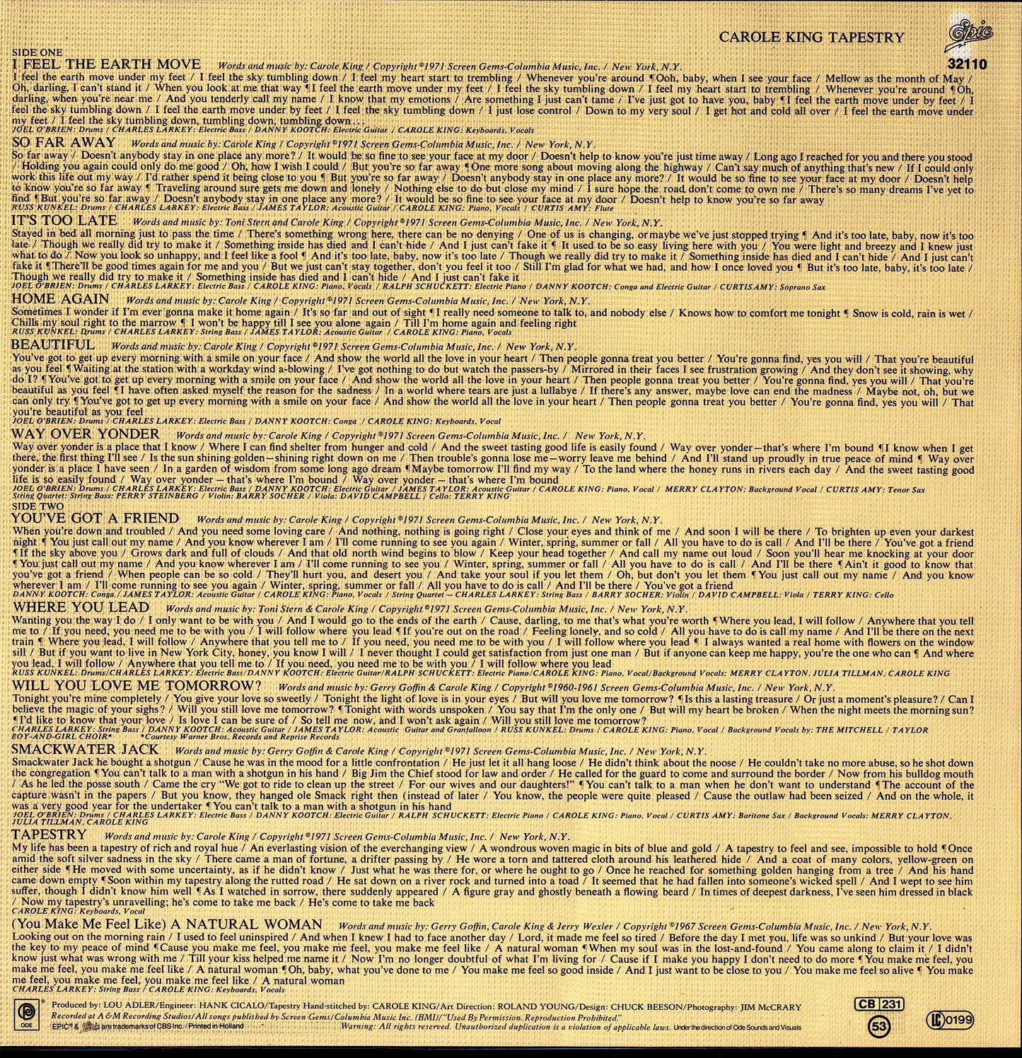 Carole King – Tapestry Vinyl LP | EU Reissue