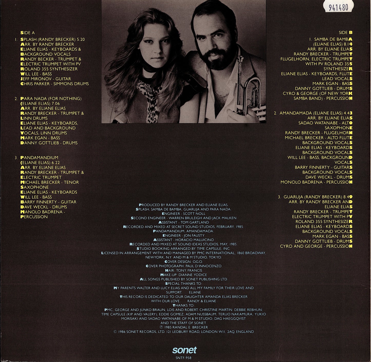 Randy Brecker & Eliane Elias – Amanda Vinyl LP | UK Original | 1985