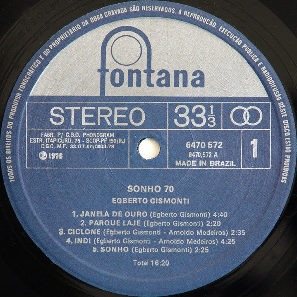 Egberto Gismonti - Sonho 70 Vinyl LP Brazil