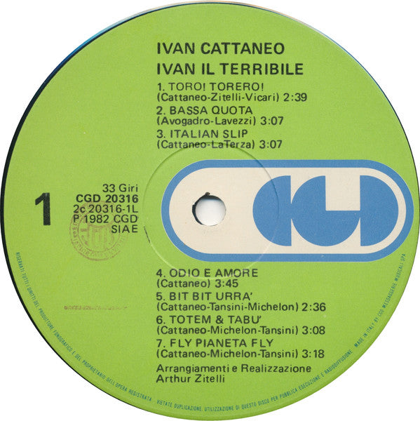 Ivan Cattaneo ‎- Ivan Il Terribile Vinyl LP