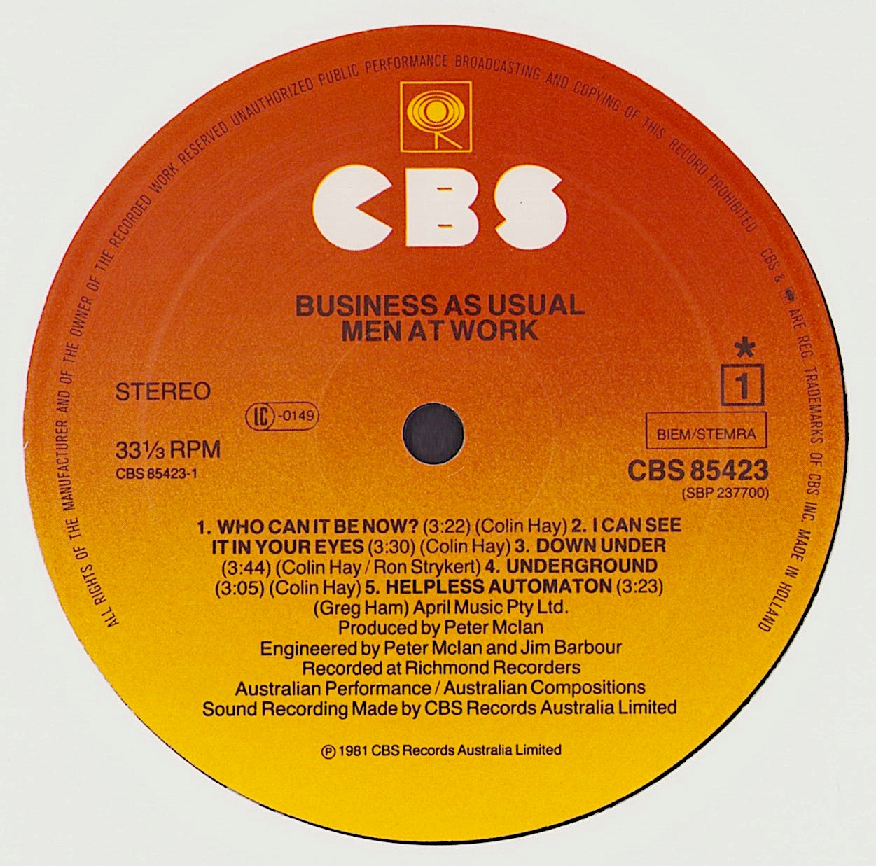 Men At Work - Business As Usual Vinyl LP