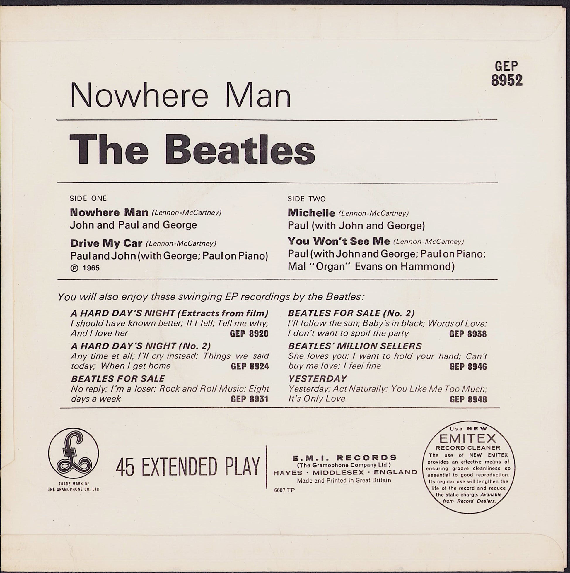 The Beatles - Nowhere Man Vinyl 7"