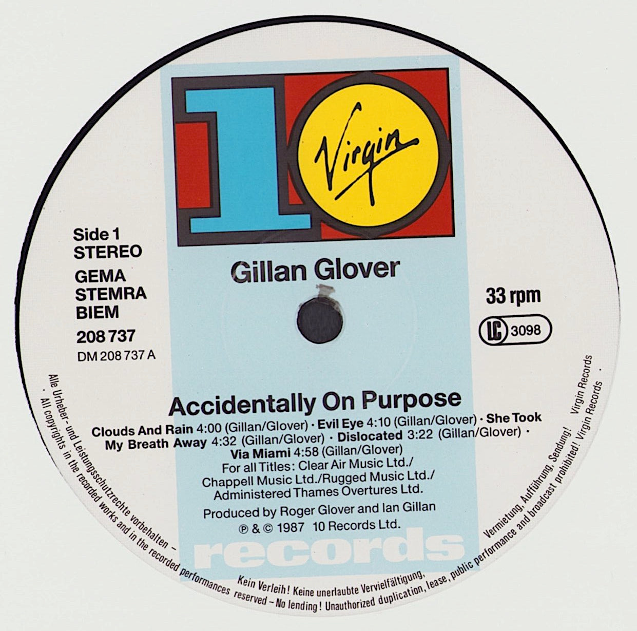 Gillan & Glover ‎- Accidentally On Purpose Vinyl LP