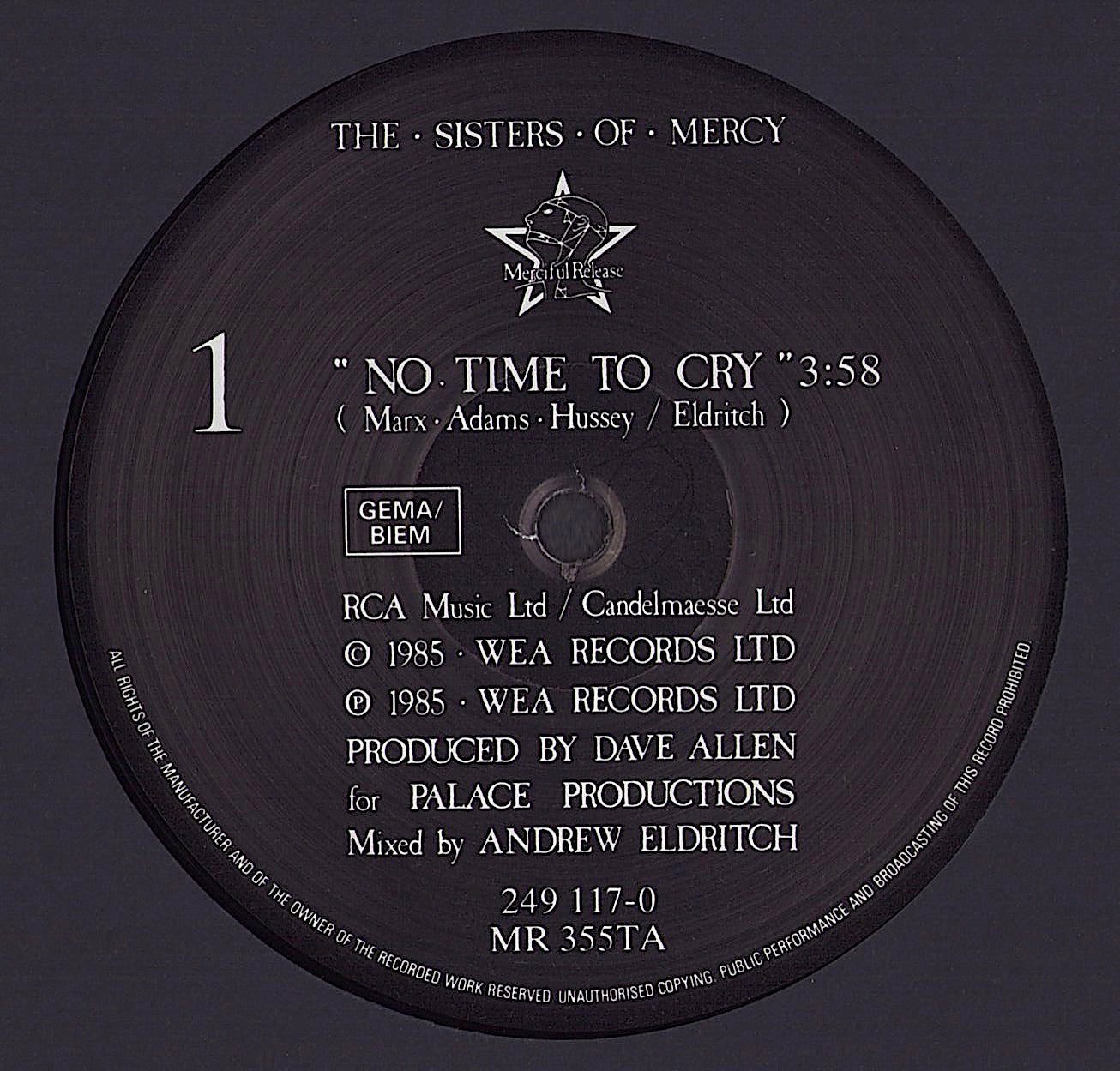 The Sisters Of Mercy ‎- No Time To Cry Vinyl 12"