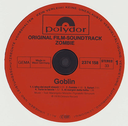 Goblin ‎- Zombie Original Film Soundtrack Vinyl LP