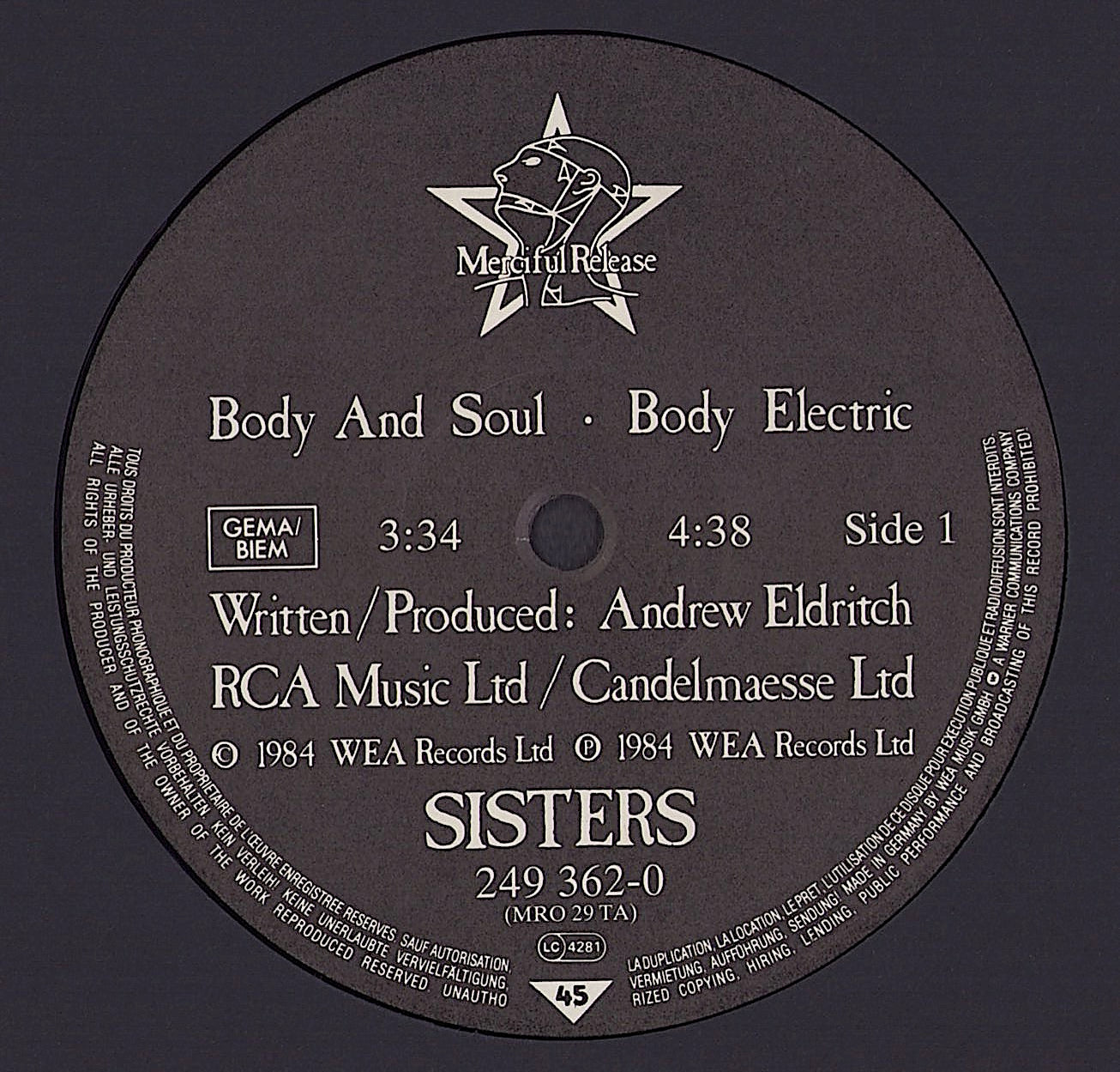 The Sisters Of Mercy ‎- Body And Soul Vinyl 12"