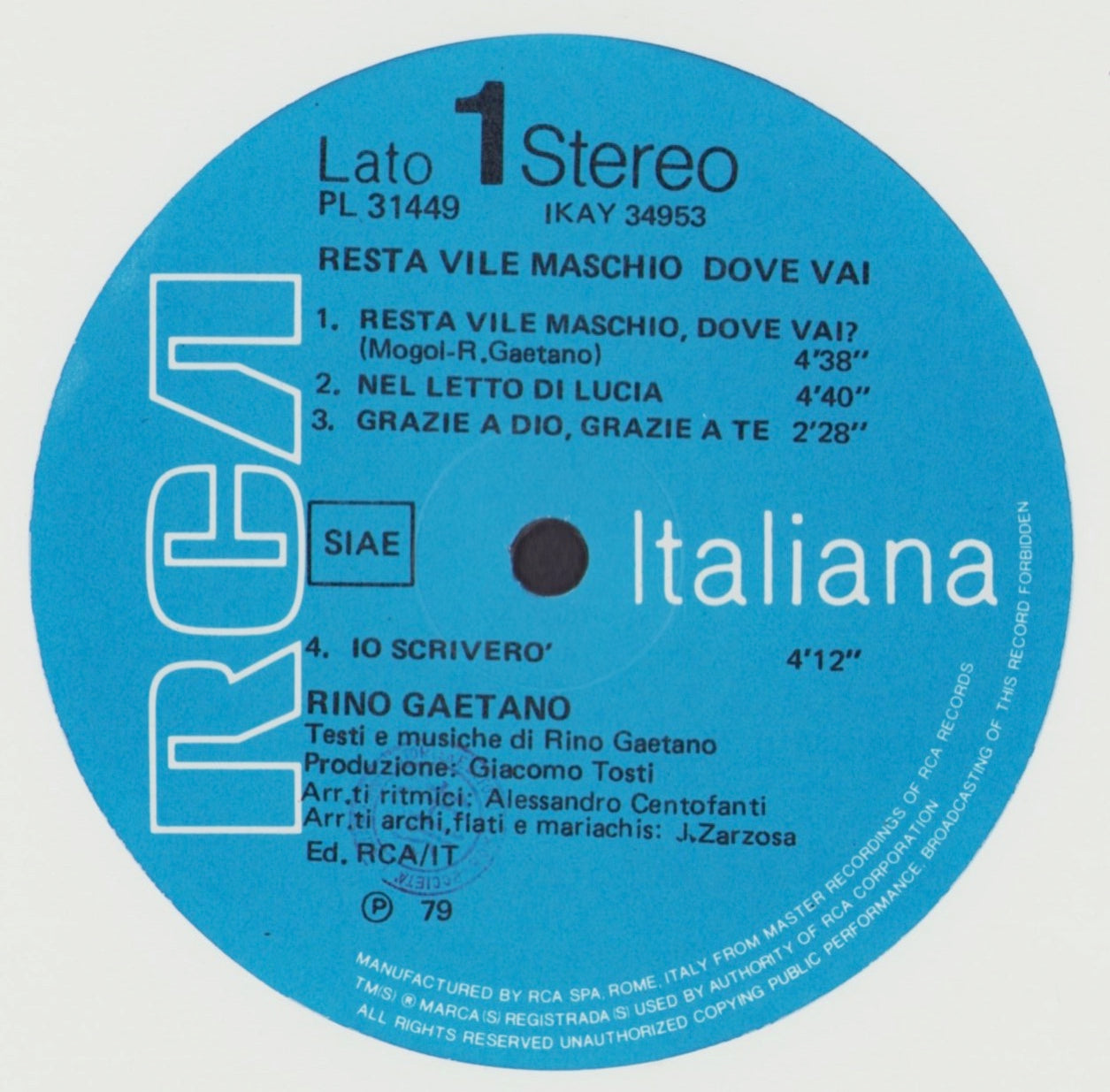 Rino Gaetano - Resta Vile Maschio, Dove Vai? Vinyl LP