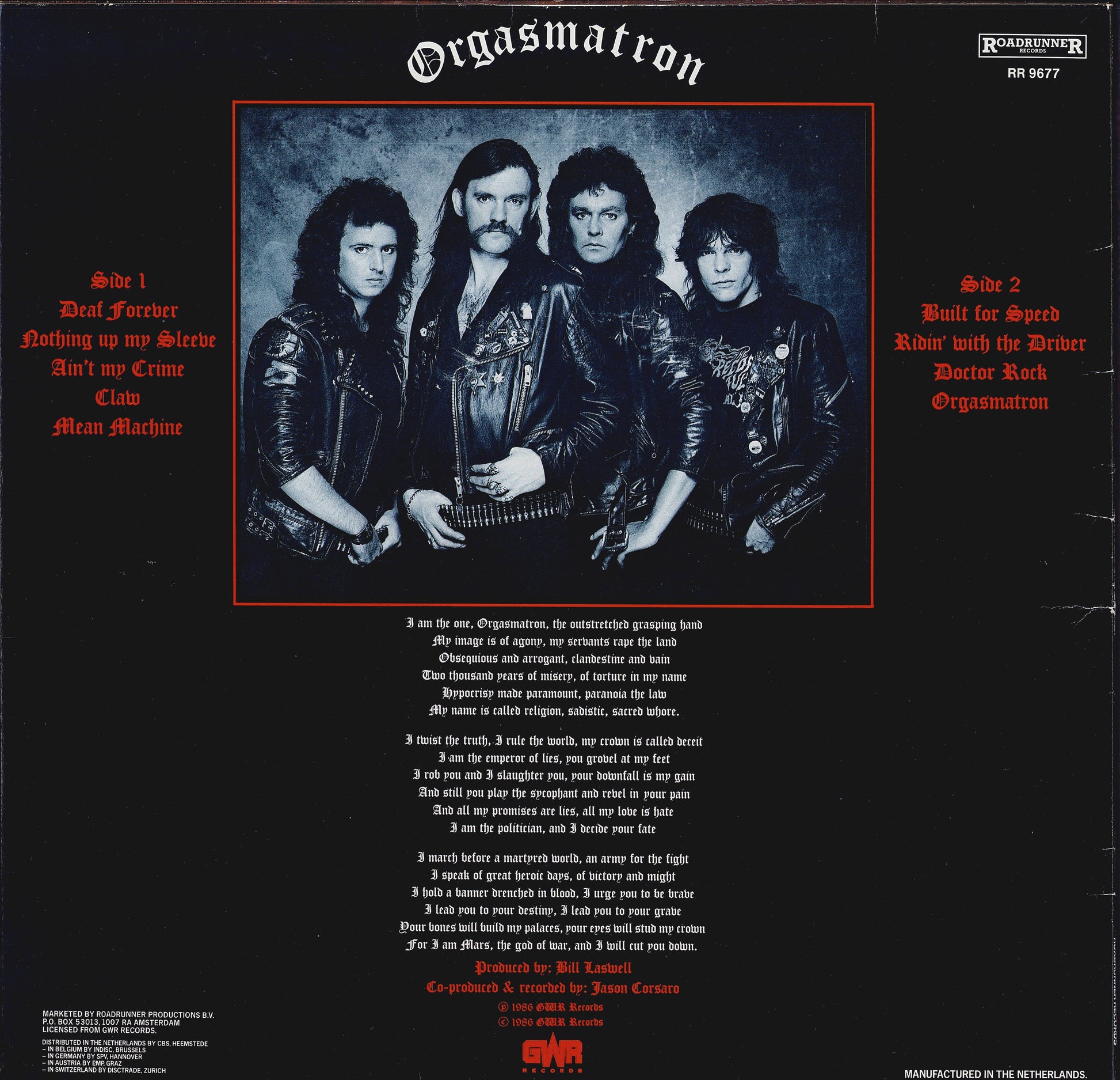Motörhead ‎- Orgasmatron Vinyl LP