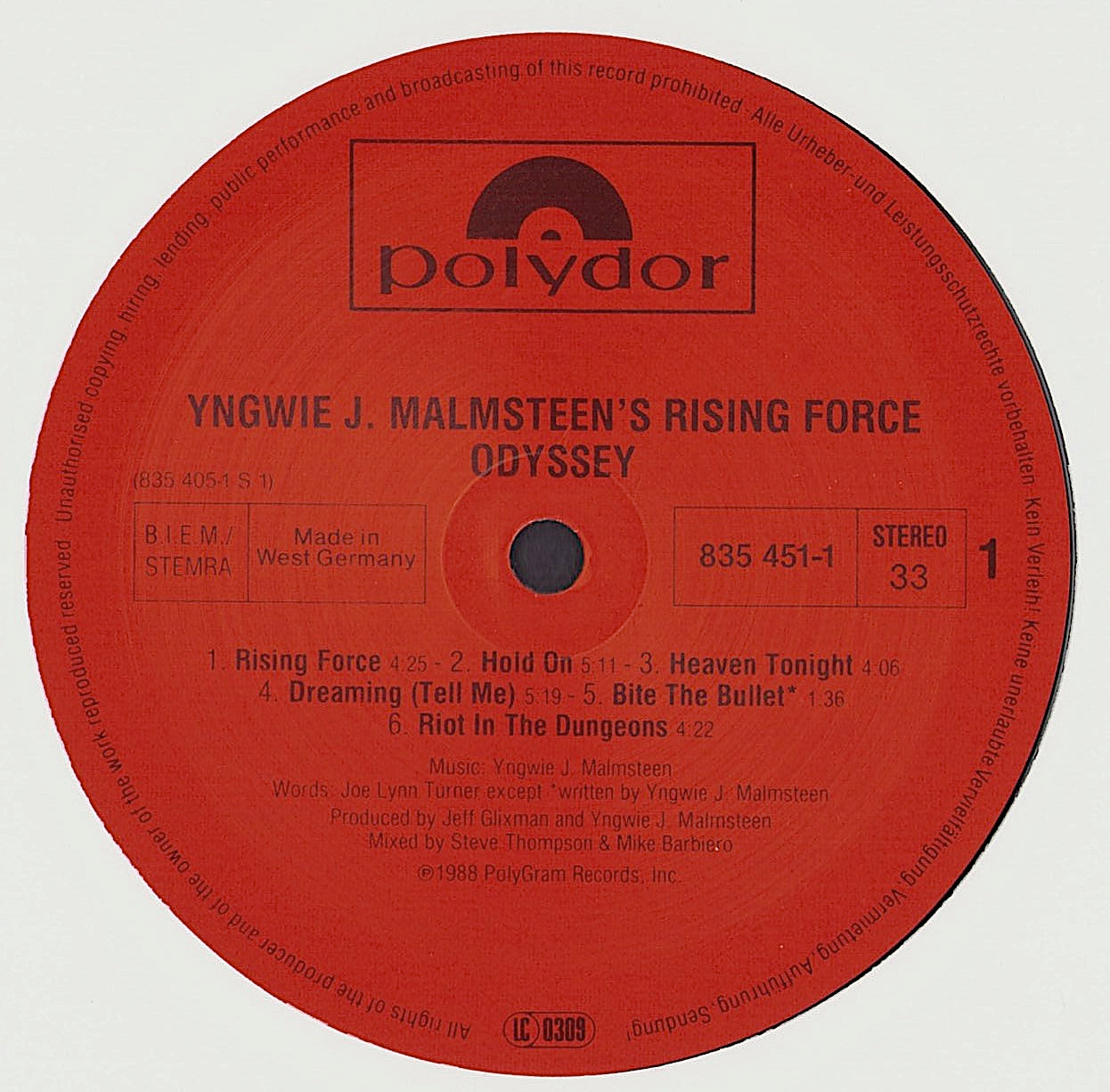 Yngwie J. Malmsteen's Rising Force - Odyssey Vinyl LP